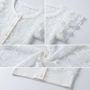 White Lace Button Top WHD0605203-S-240947