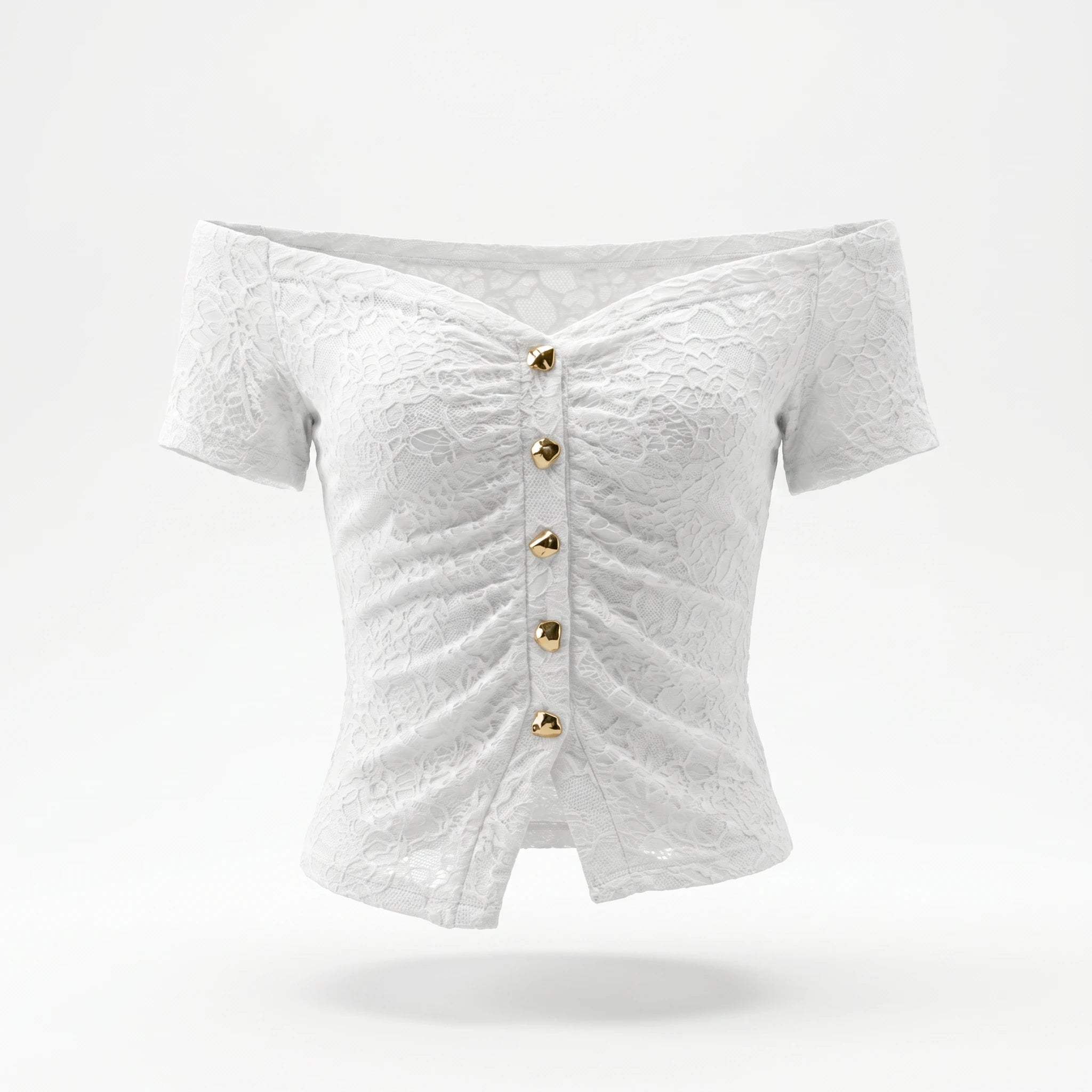 White Lace Off-Shoulder Top WHD0605204-S-260106