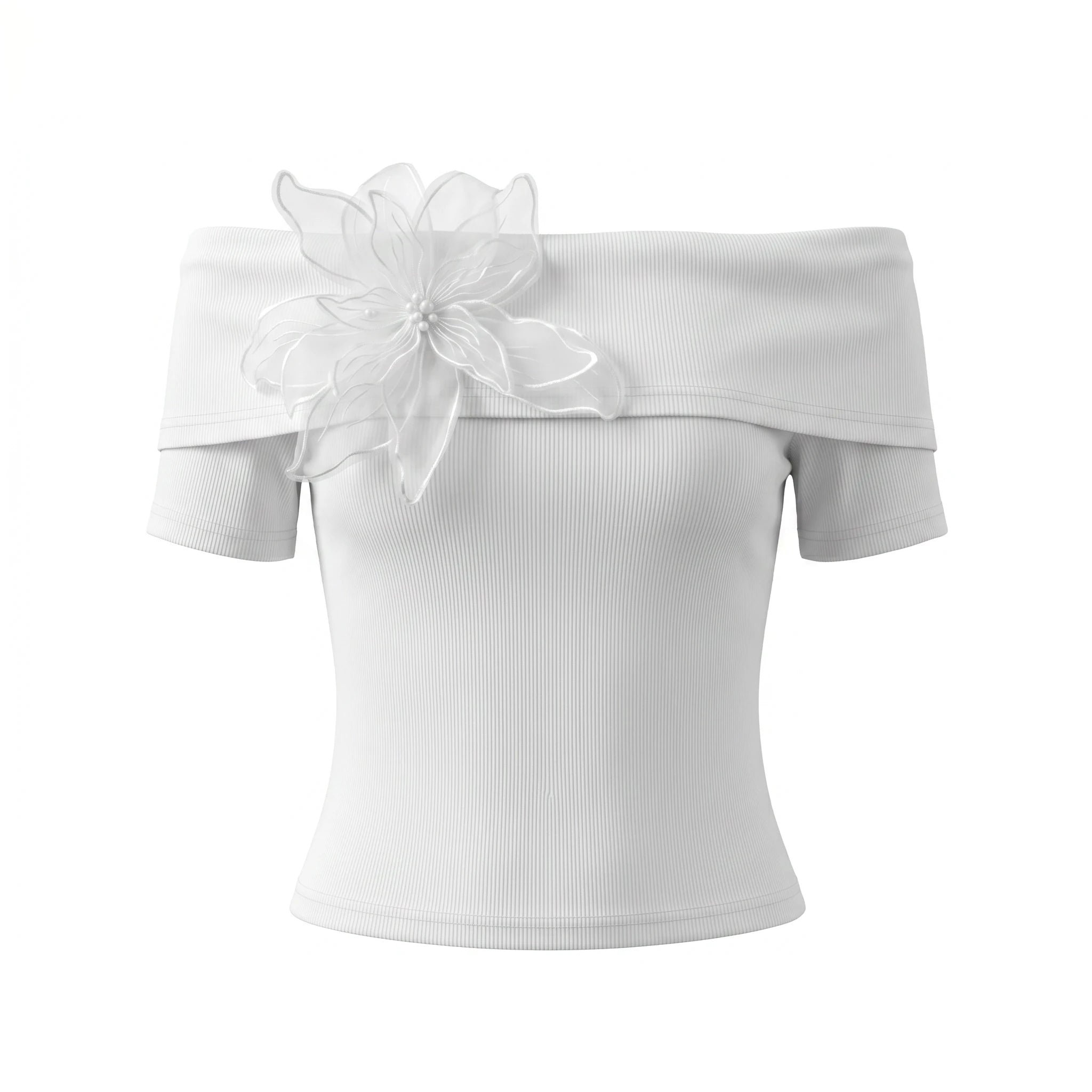 White Floral Off-Shoulder Top WHD0605205-S-2503227
