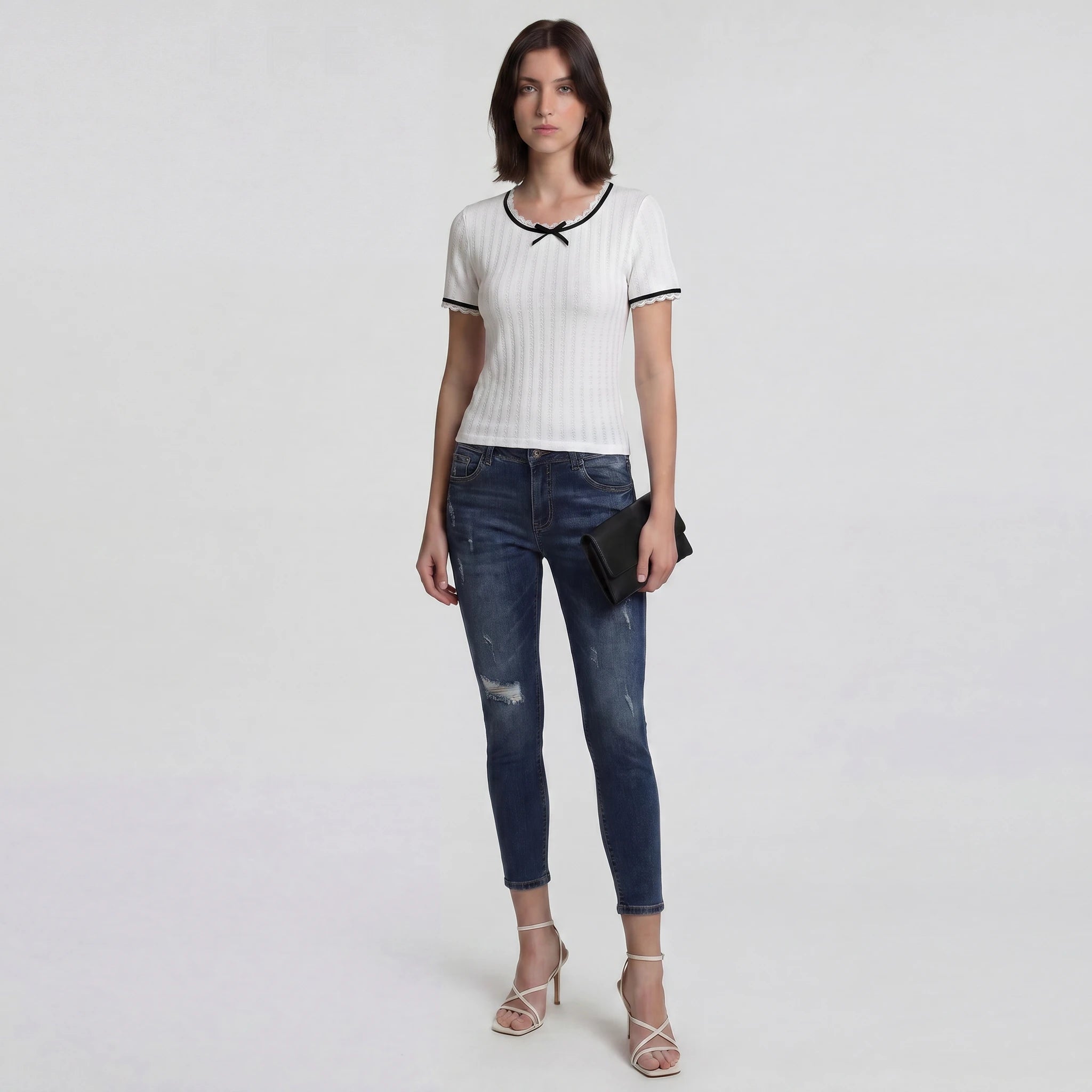 Contrast Trim Lace Knit Top WHD0605206-S-2412117