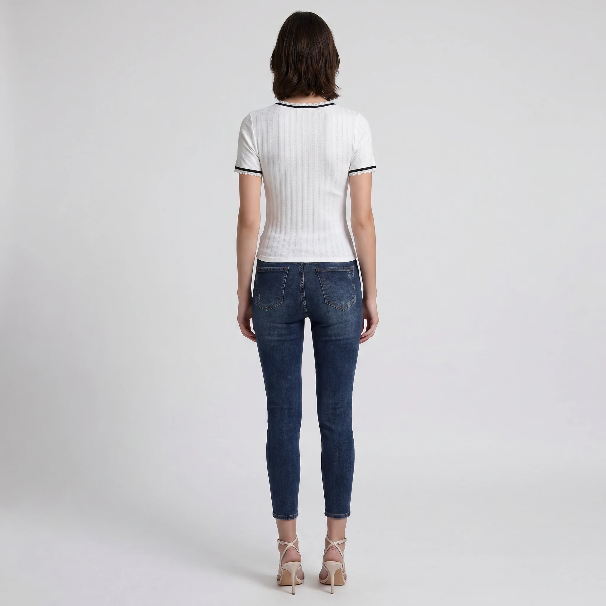 Contrast Trim Lace Knit Top WHD0605206-S-2412117