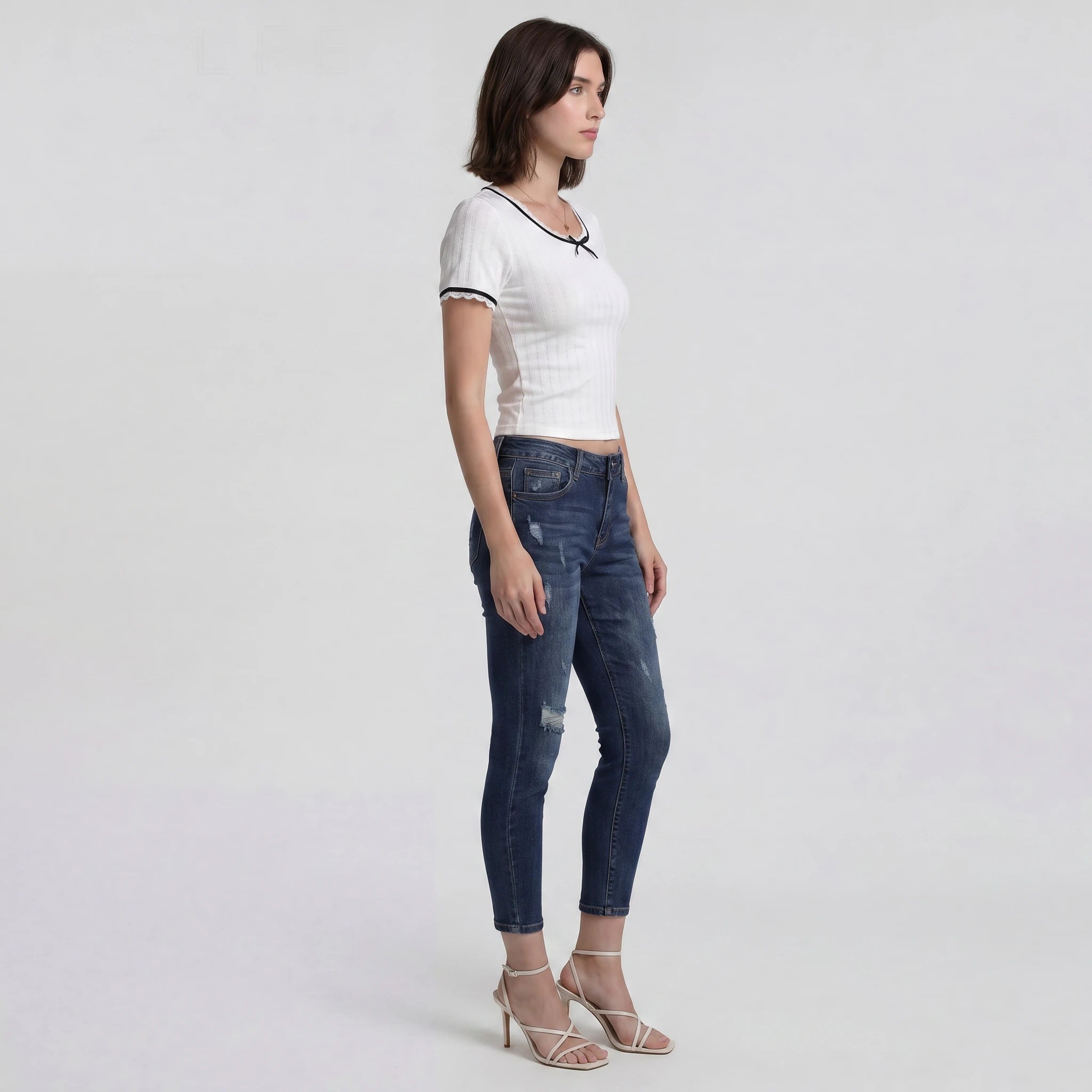 Contrast Trim Lace Knit Top WHD0605206-S-2412117