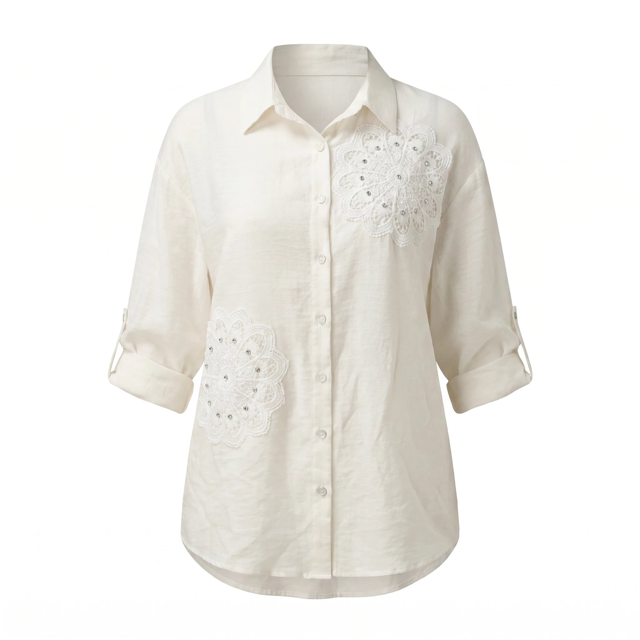 Floral Appliqué Button Shirt WHD0605207-S-250761-1
