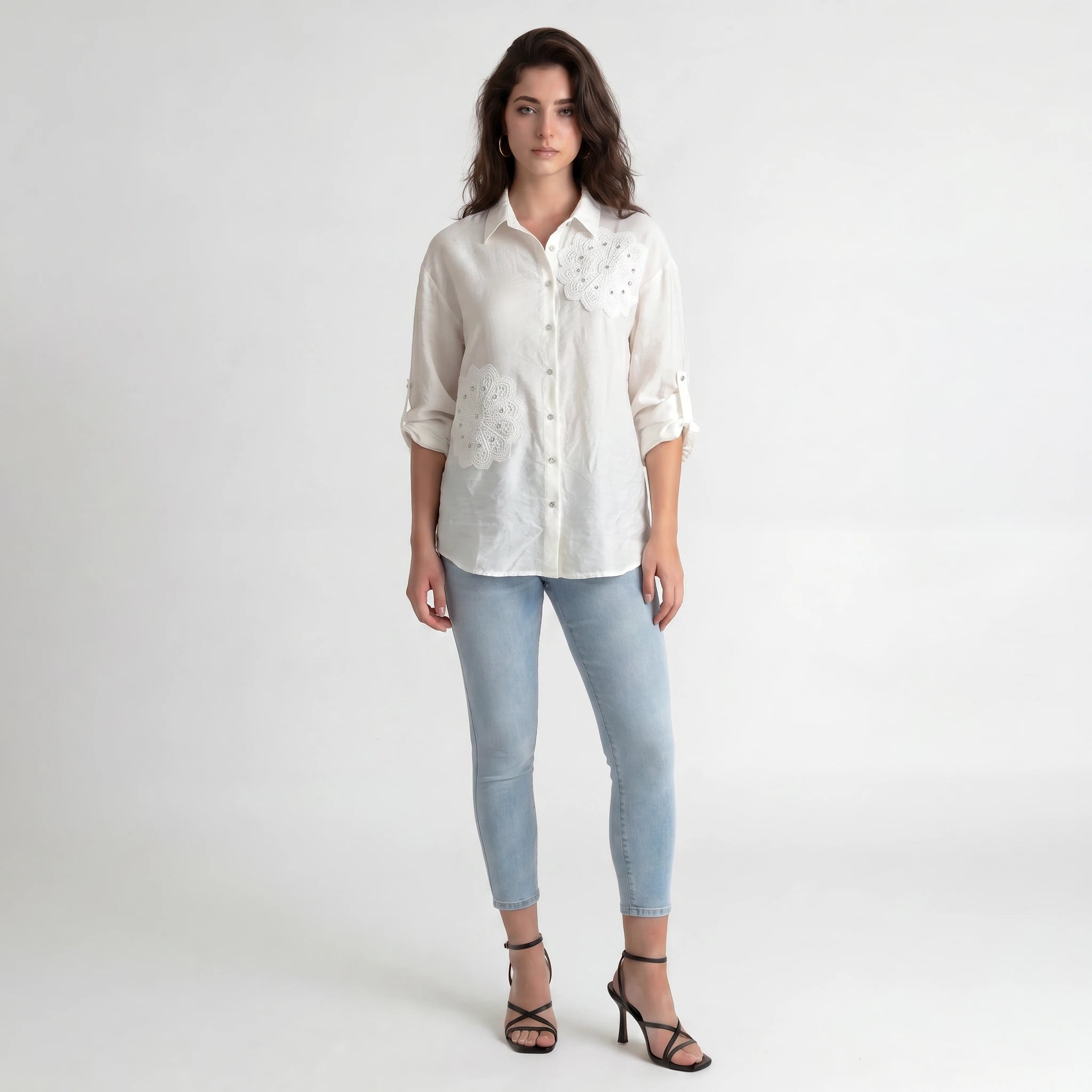 Floral Appliqué Button Shirt WHD0605207-S-250761-1