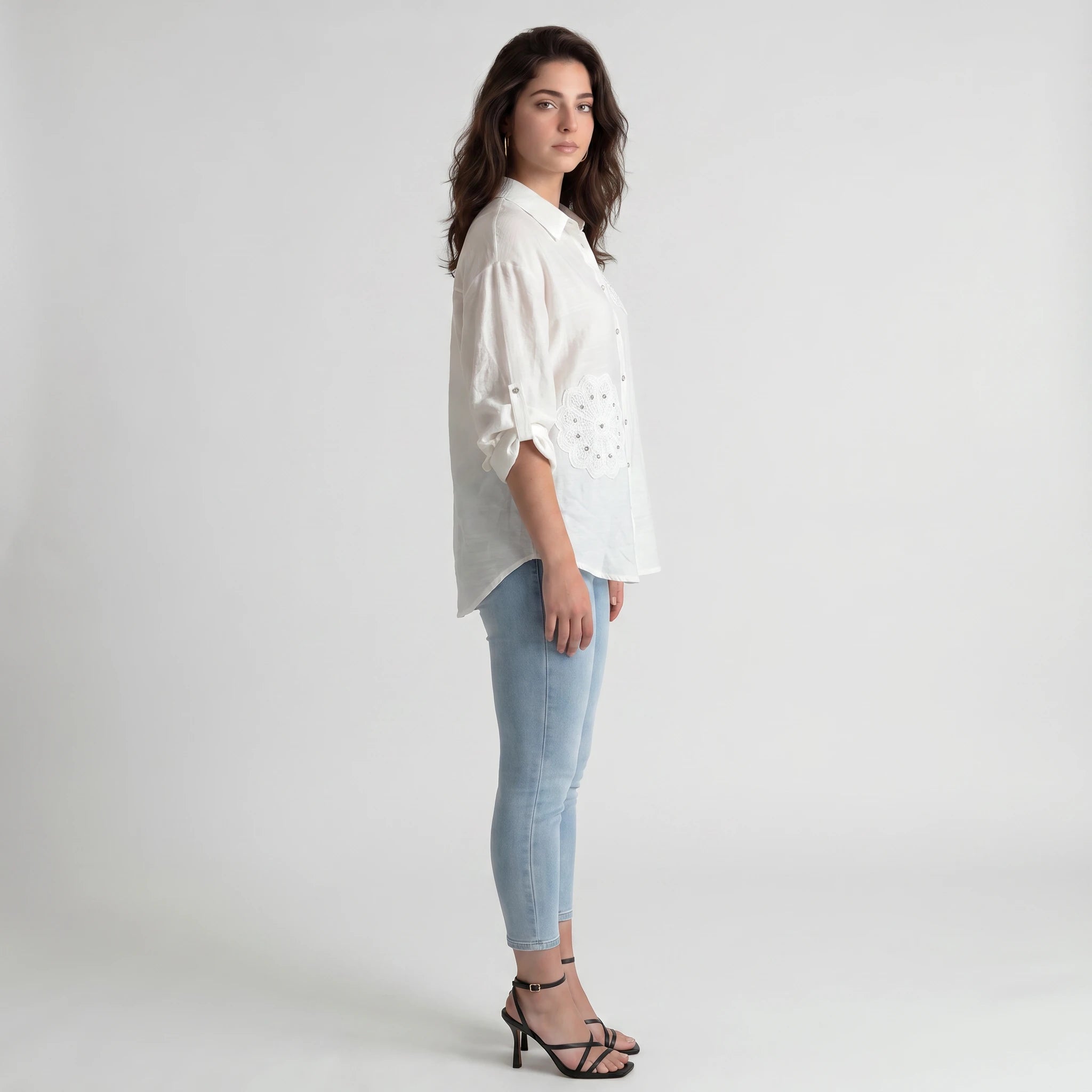 Floral Appliqué Button Shirt WHD0605207-S-250761-1