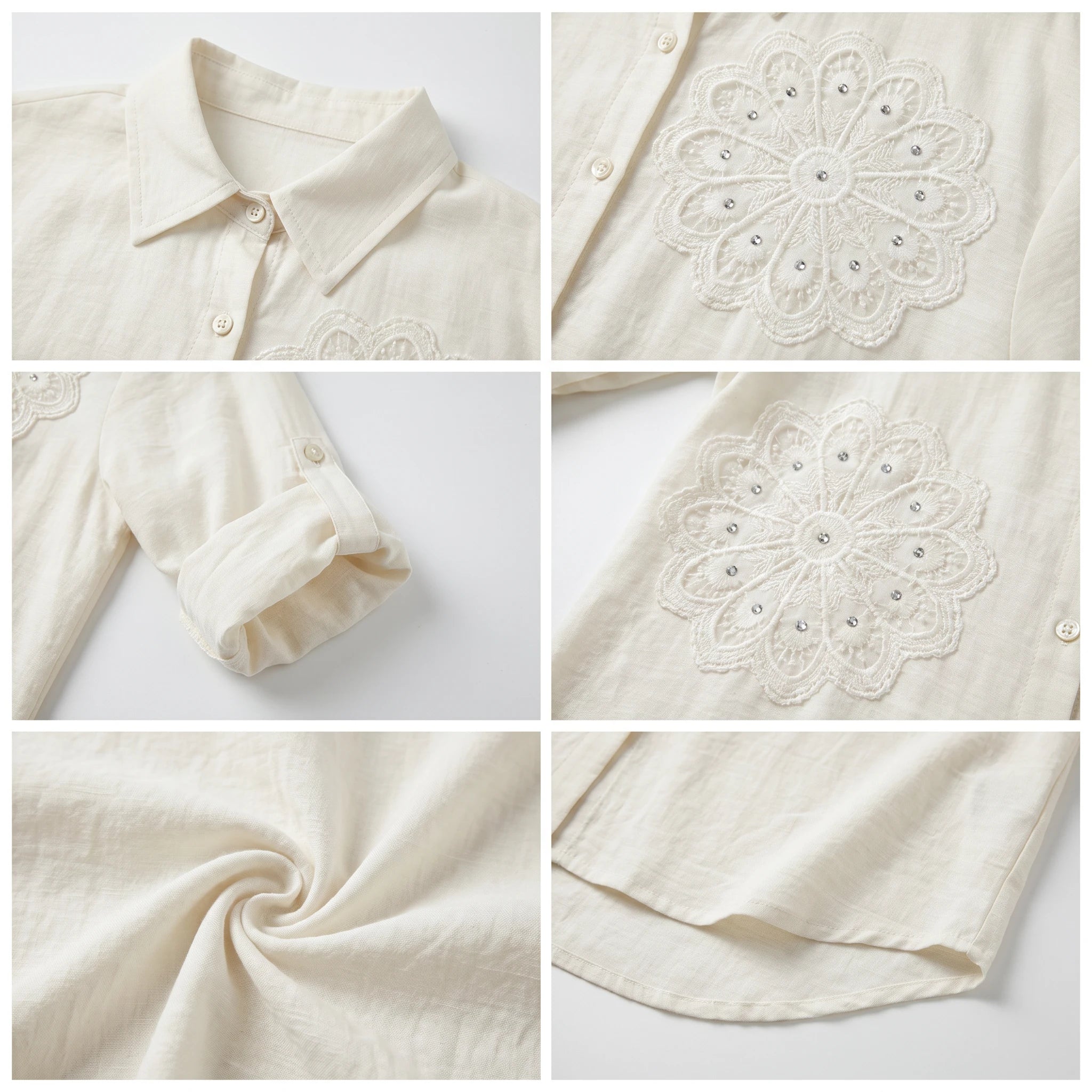 Floral Appliqué Button Shirt WHD0605207-S-250761-1