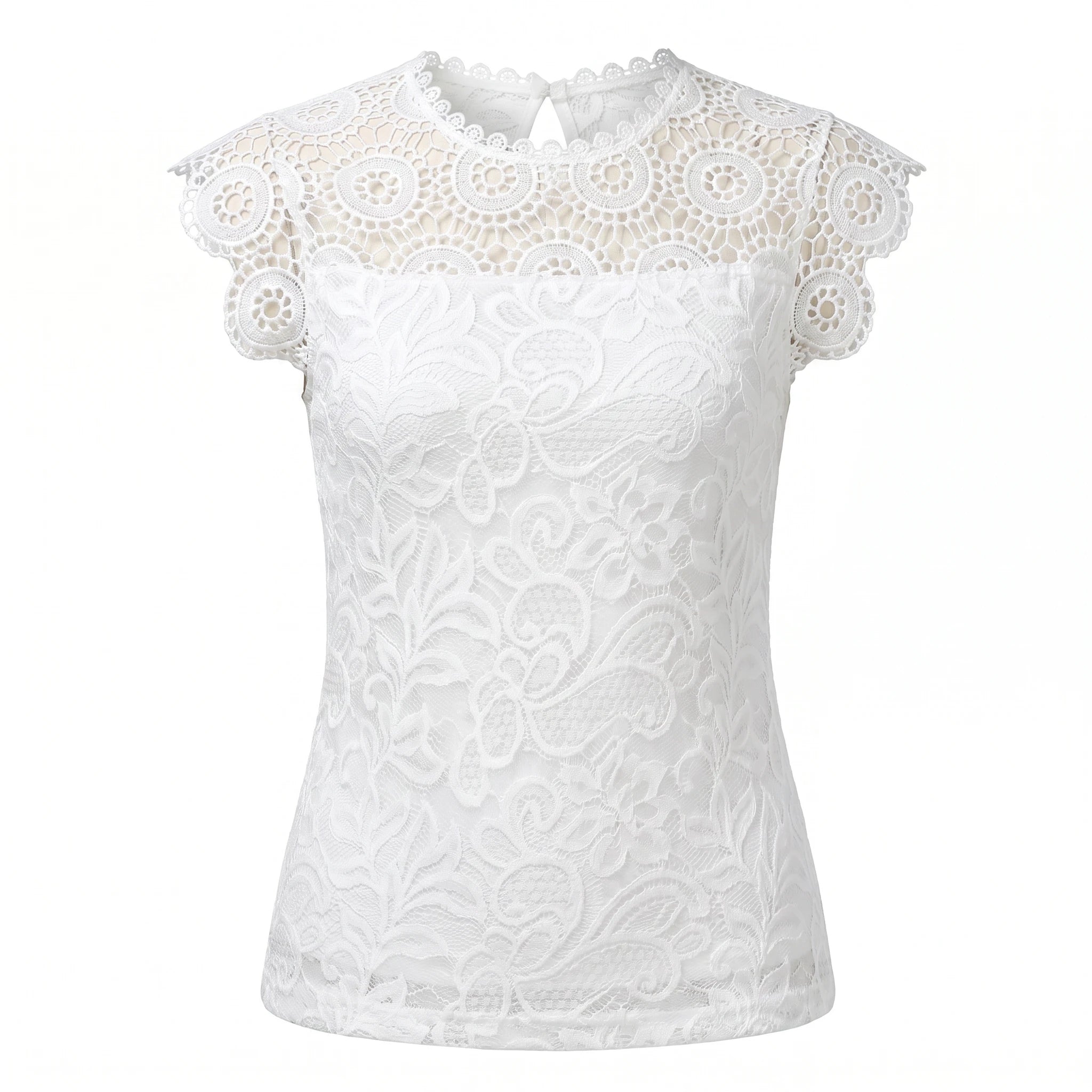 White Lace Cap Sleeve Top WHD0605208-SHE-230516