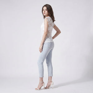 White Lace Cap Sleeve Top WHD0605208-SHE-230516