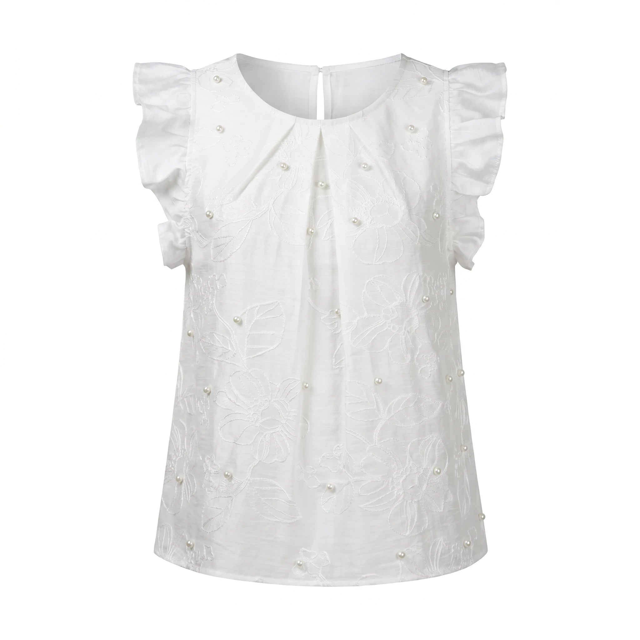 Pearl Embroidered Ruffle Sleeve Top WHD0605209-S-251047