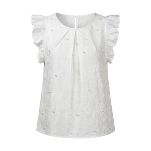 Pearl Embroidered Ruffle Sleeve Top WHD0605209-S-251047