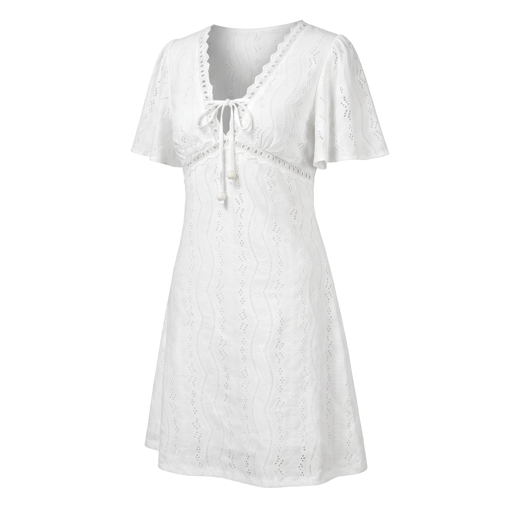 White Eyelet Tie-Front Mini Dress WHD0605210-S-2505273