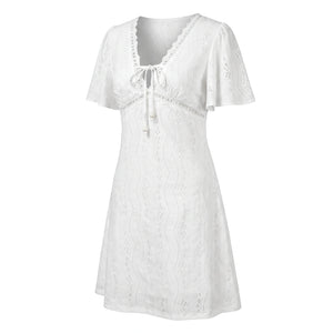 White Eyelet Tie-Front Mini Dress WHD0605210-S-2505273