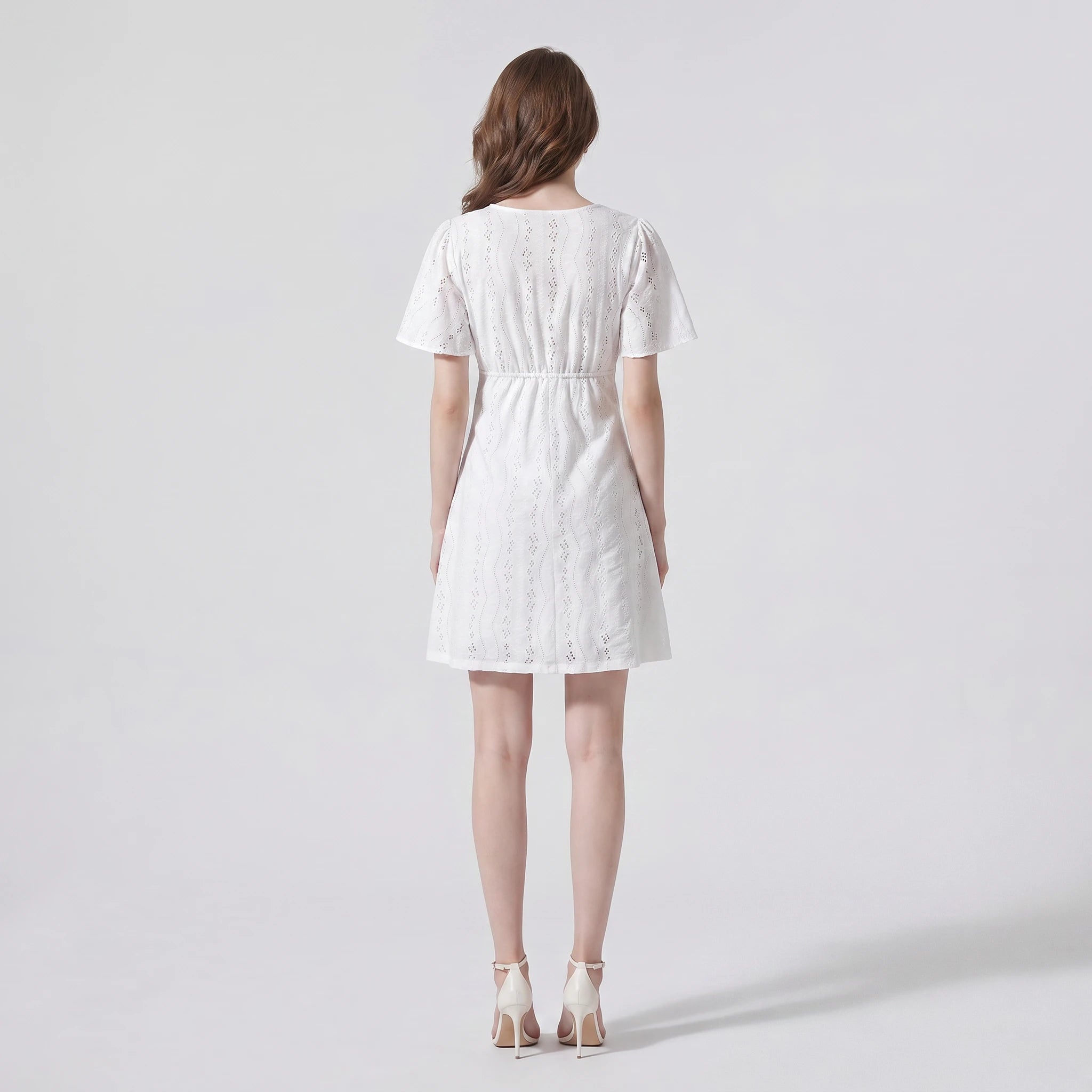 White Eyelet Tie-Front Mini Dress WHD0605210-S-2505273