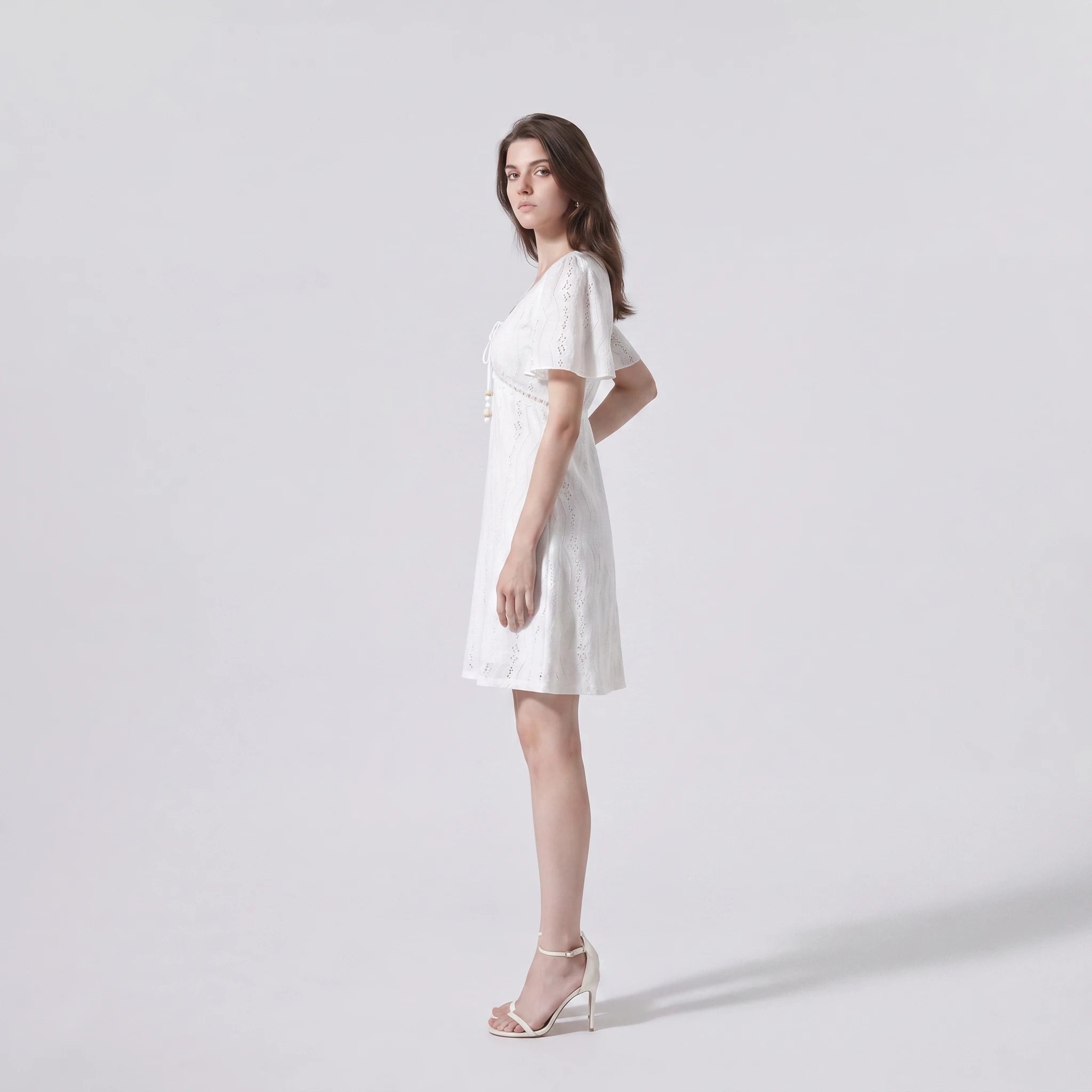 White Eyelet Tie-Front Mini Dress WHD0605210-S-2505273
