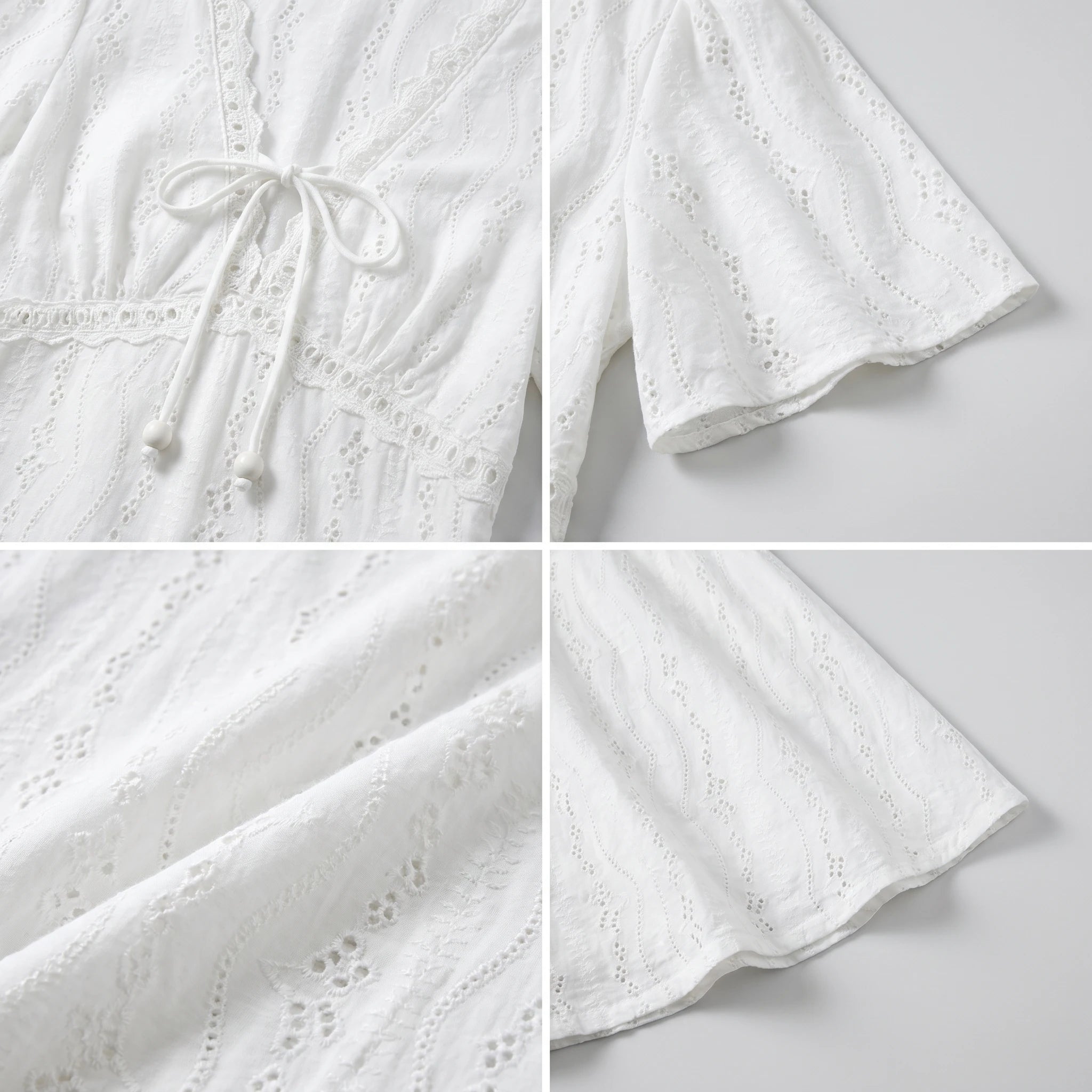 White Eyelet Tie-Front Mini Dress WHD0605210-S-2505273