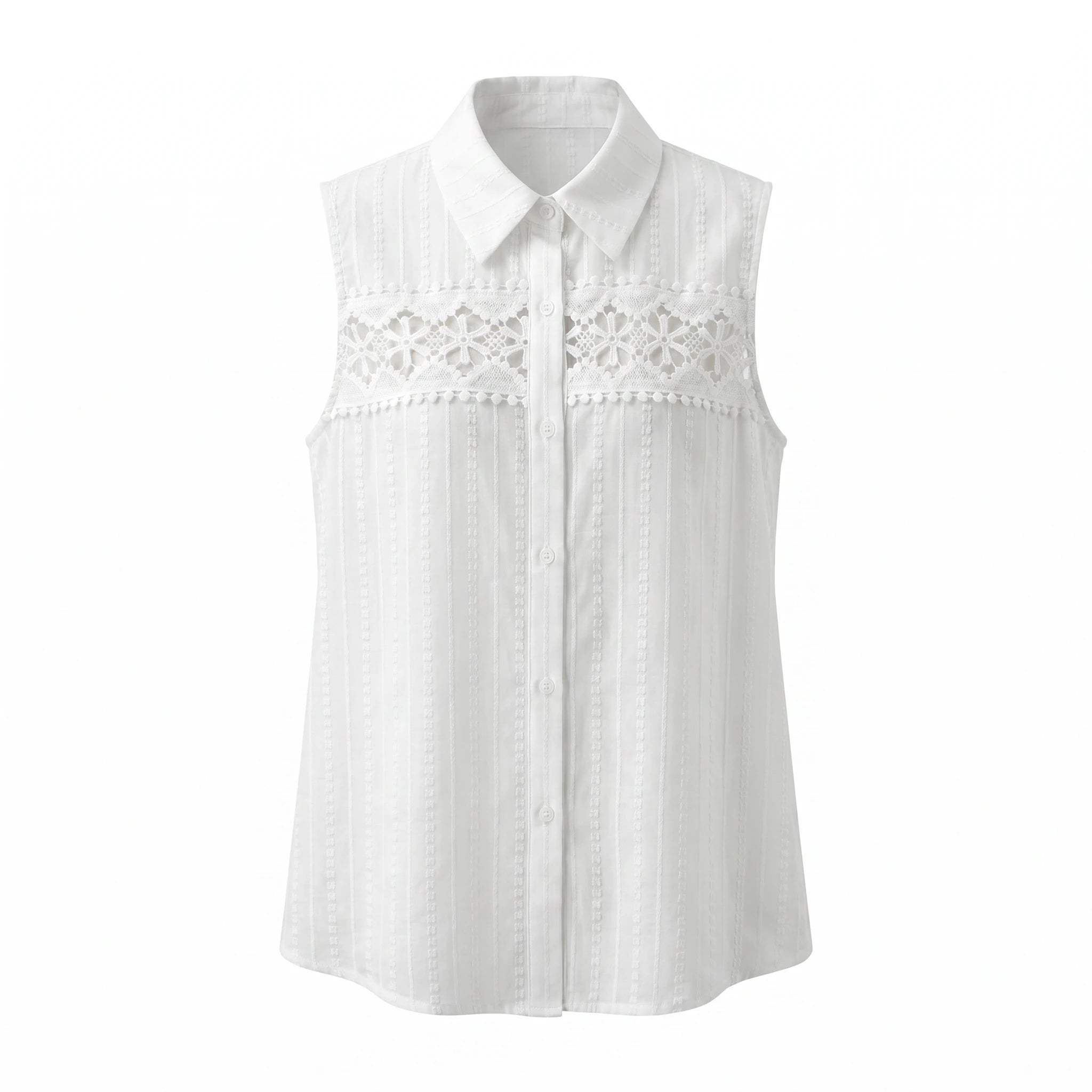 White Crochet Panel Sleeveless Shirt WHD0605211-S-260347