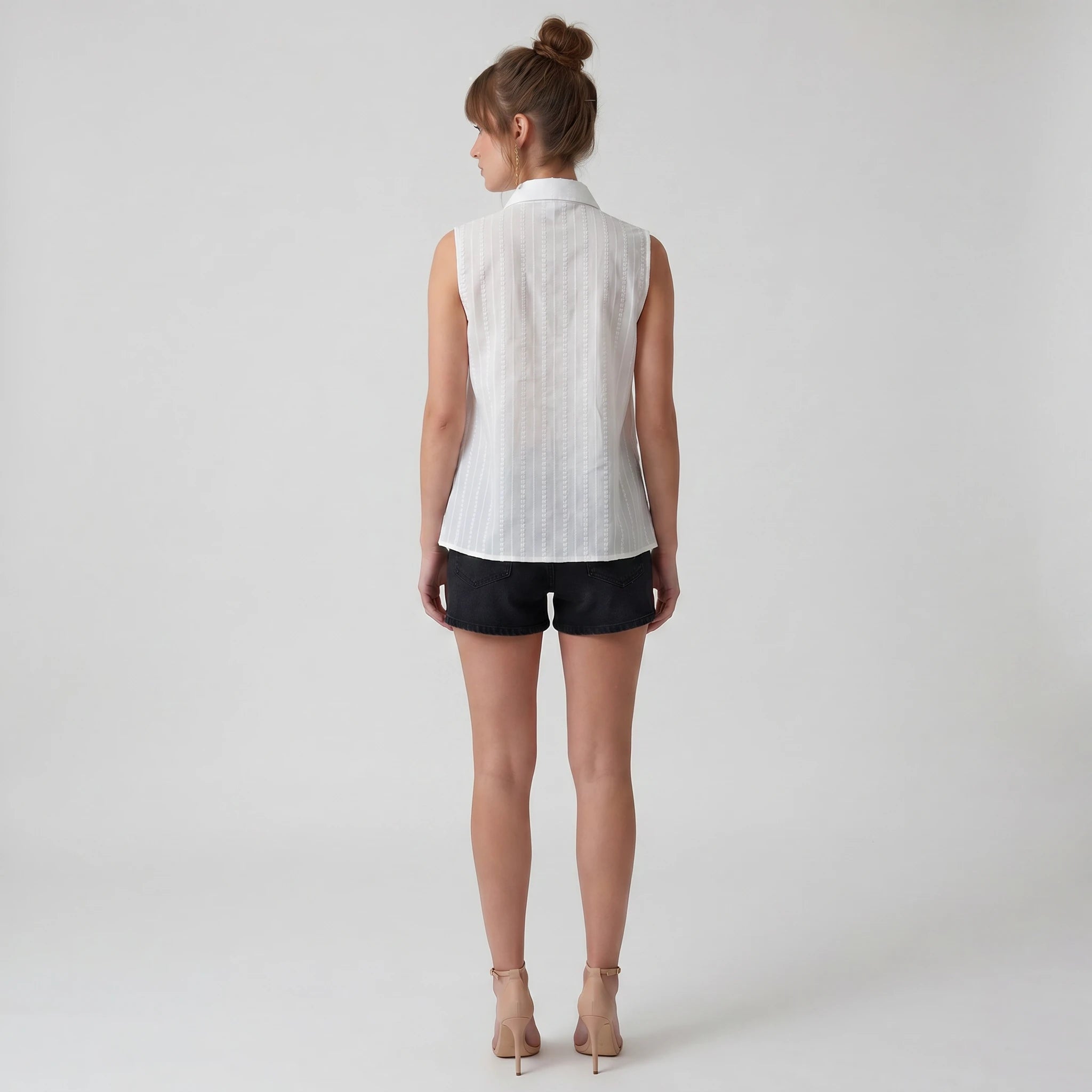 White Crochet Panel Sleeveless Shirt WHD0605211-S-260347