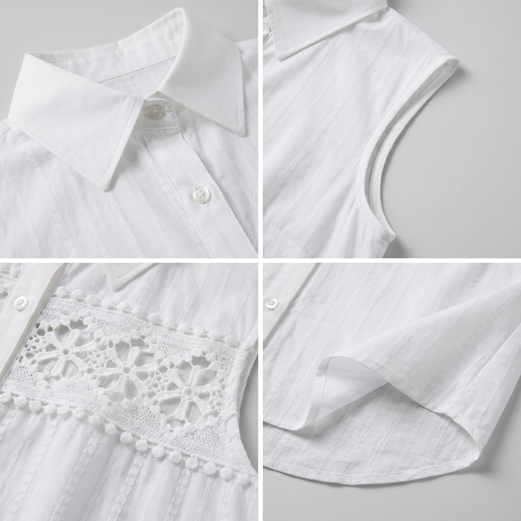 White Crochet Panel Sleeveless Shirt WHD0605211-S-260347