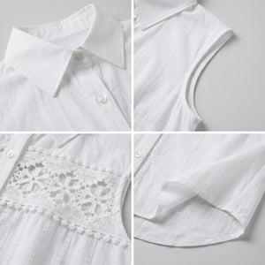 White Crochet Panel Sleeveless Shirt WHD0605211-S-260347