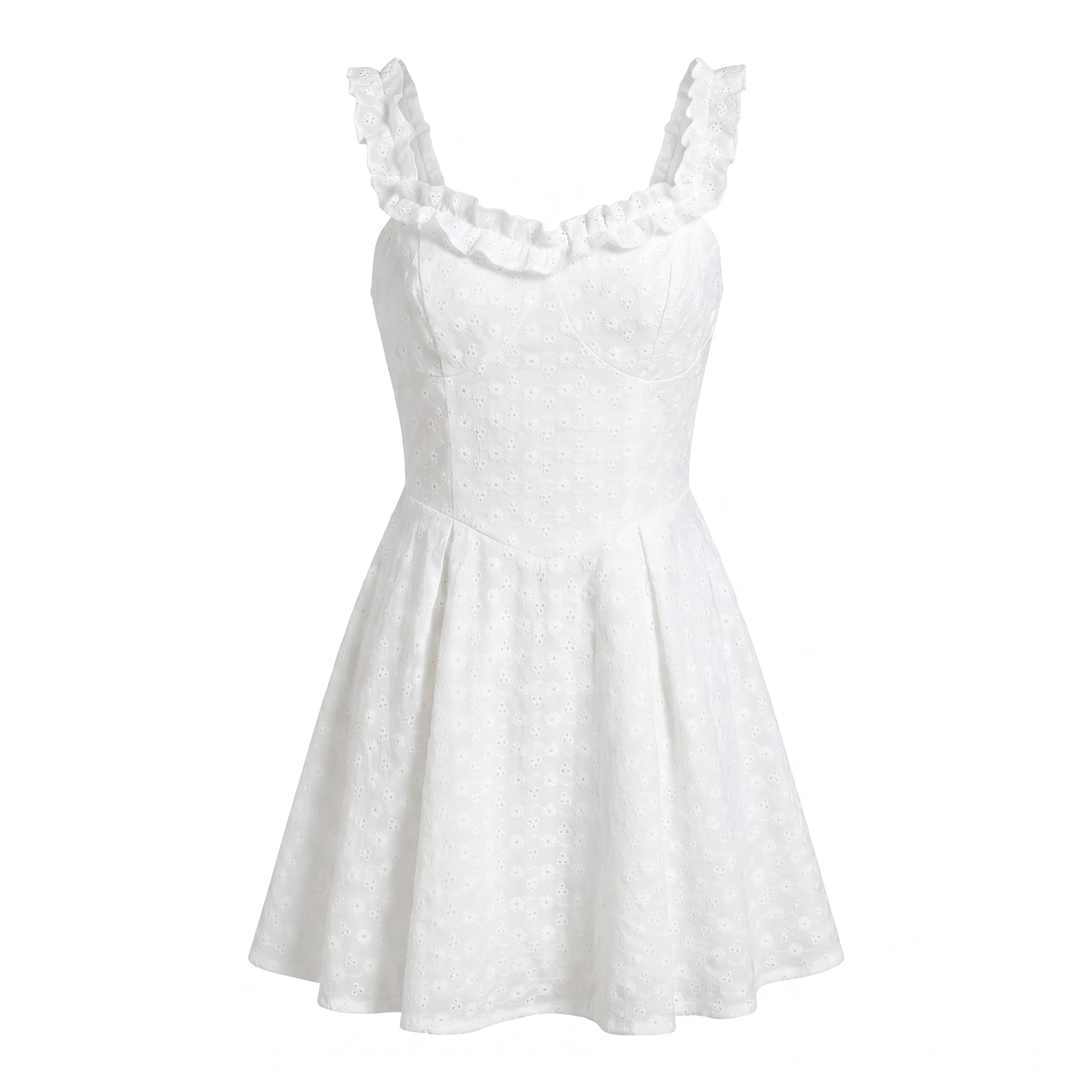 White Eyelet Ruffle Strap Dress WHD0605212-S-250408