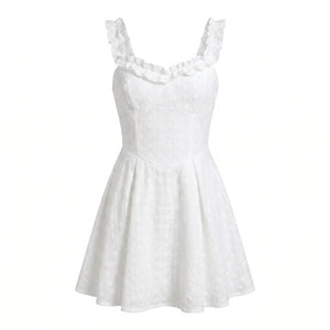 White Eyelet Ruffle Strap Dress WHD0605212-S-250408