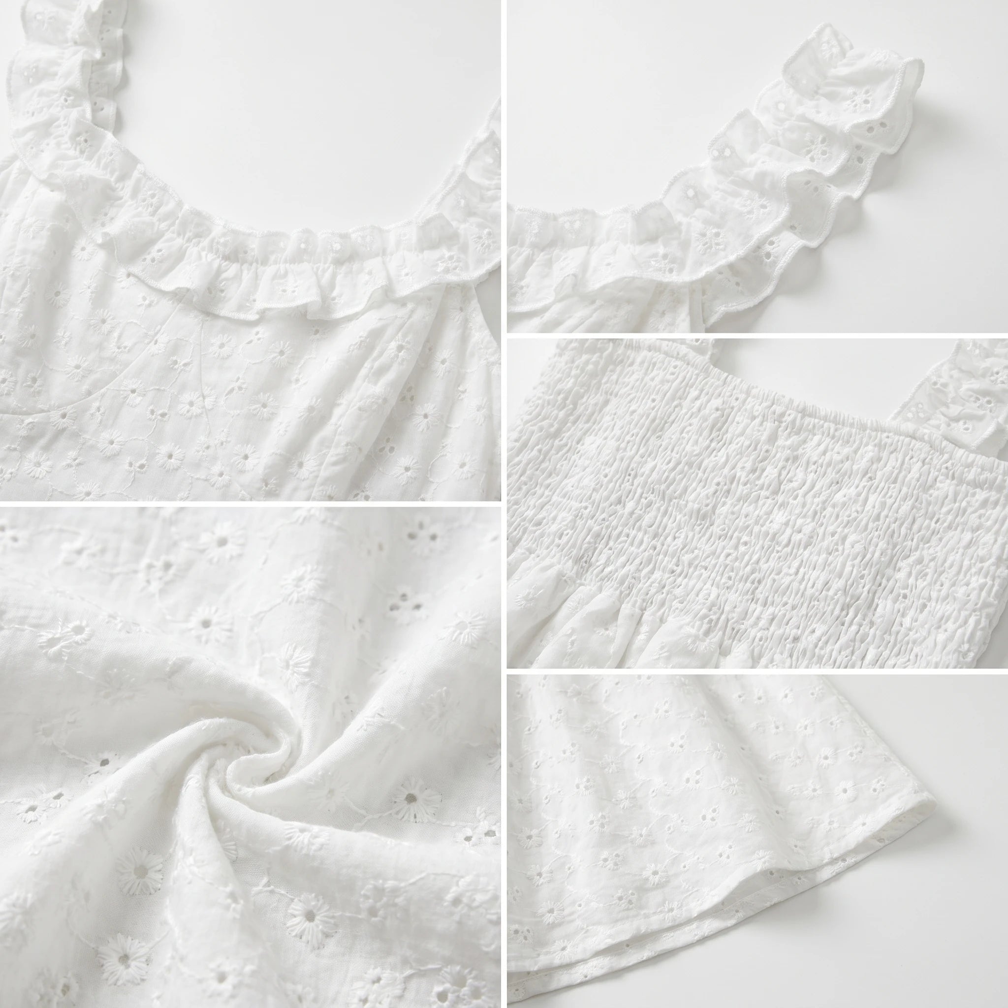 White Eyelet Ruffle Strap Dress WHD0605212-S-250408