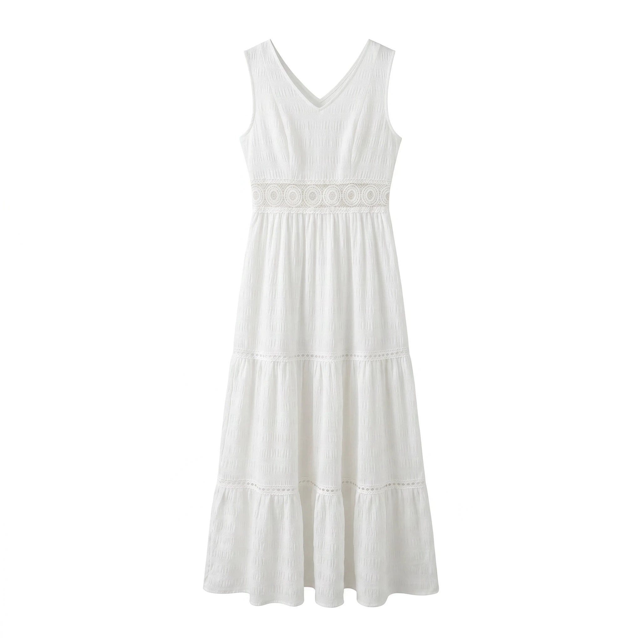 White Lace Cutout Tiered Maxi Dress WHD0605213-WH-30302