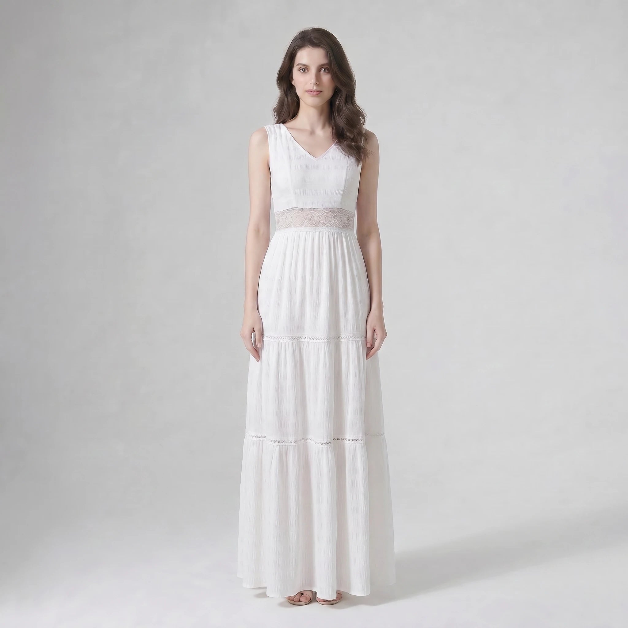 White Lace Cutout Tiered Maxi Dress WHD0605213-WH-30302