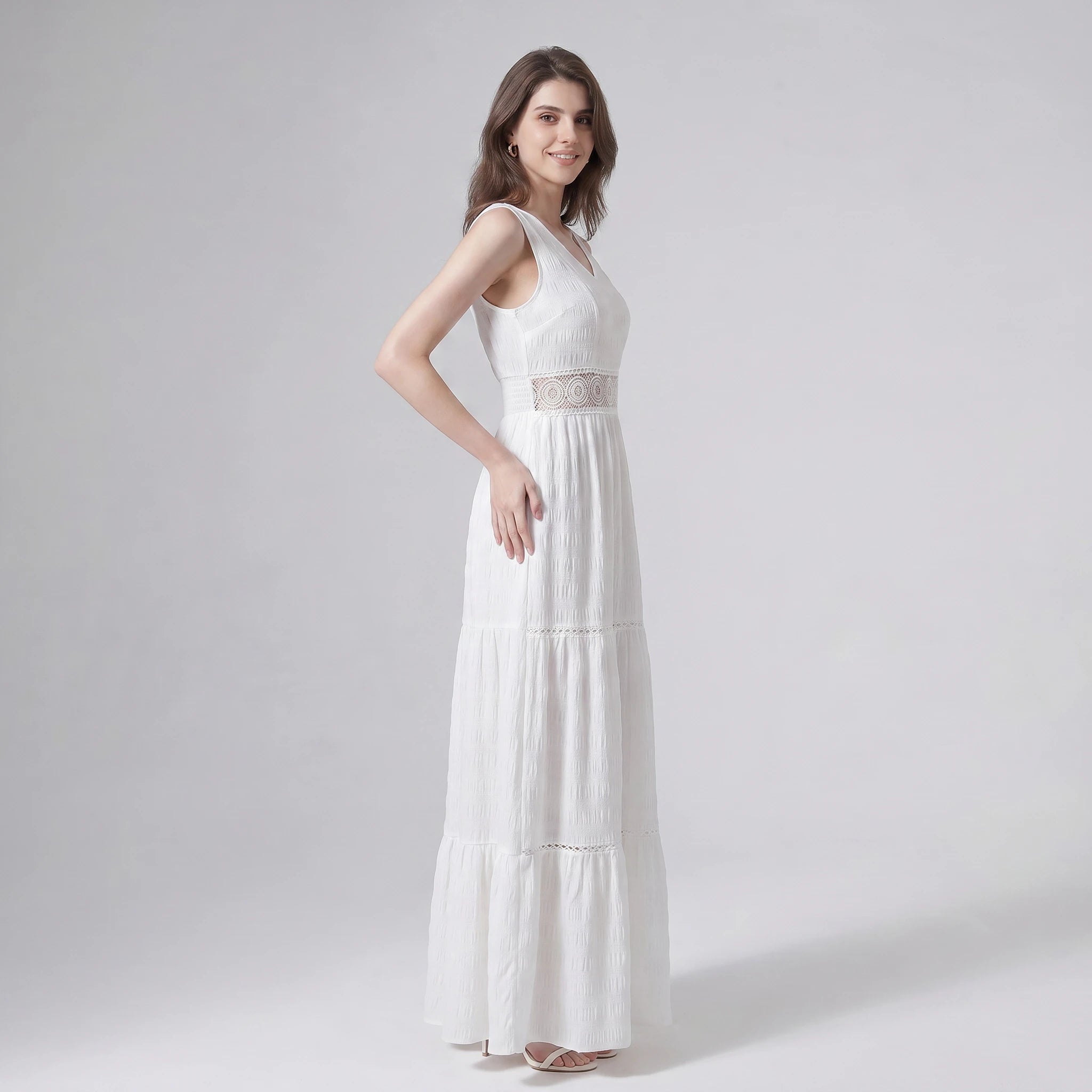 White Lace Cutout Tiered Maxi Dress WHD0605213-WH-30302