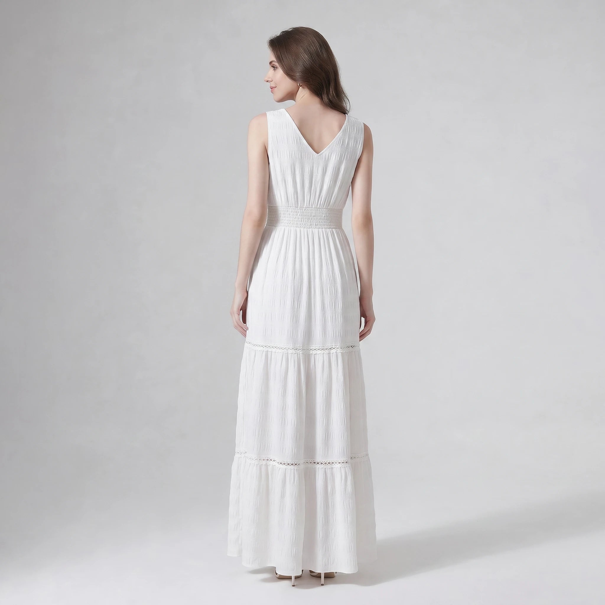 White Lace Cutout Tiered Maxi Dress WHD0605213-WH-30302