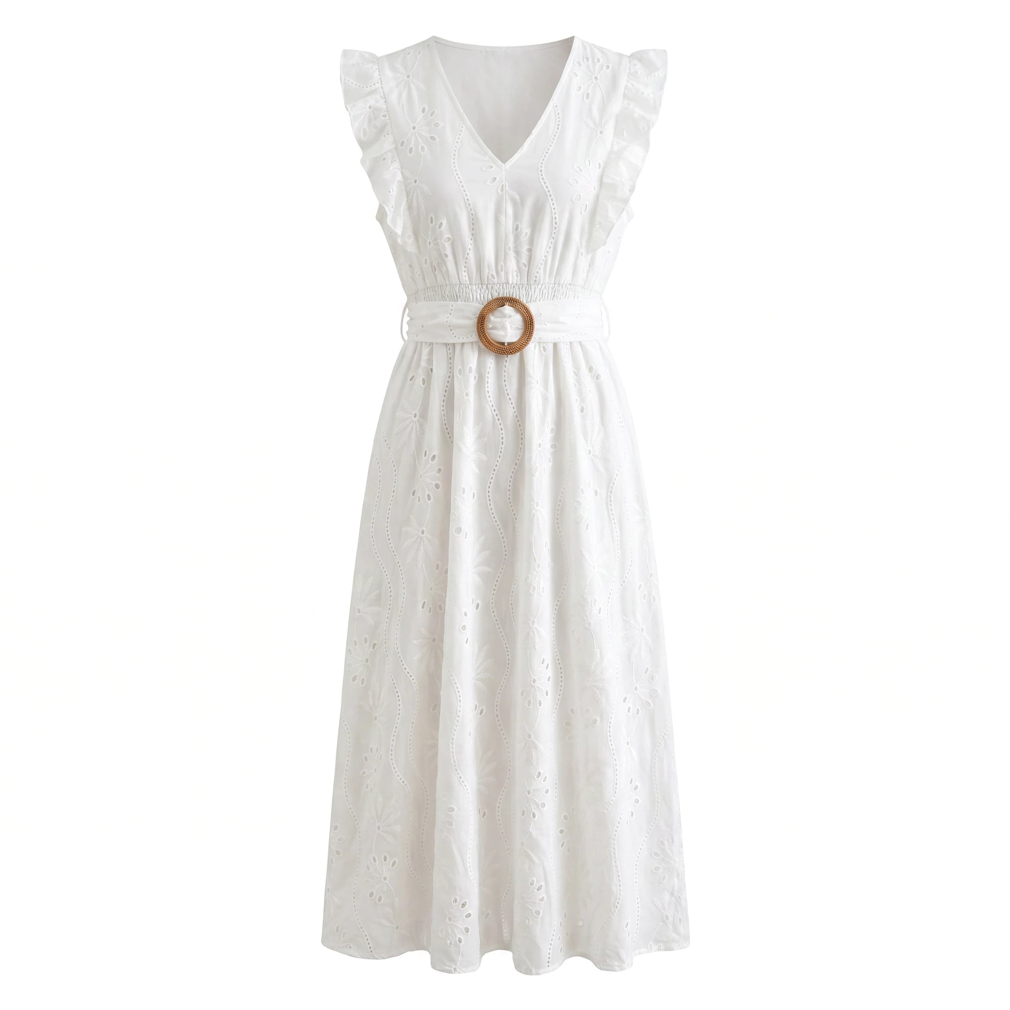 White Cutwork Embroidery Midi Dress WHD0605214-S-2506183