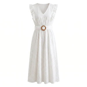 White Cutwork Embroidery Midi Dress WHD0605214-S-2506183