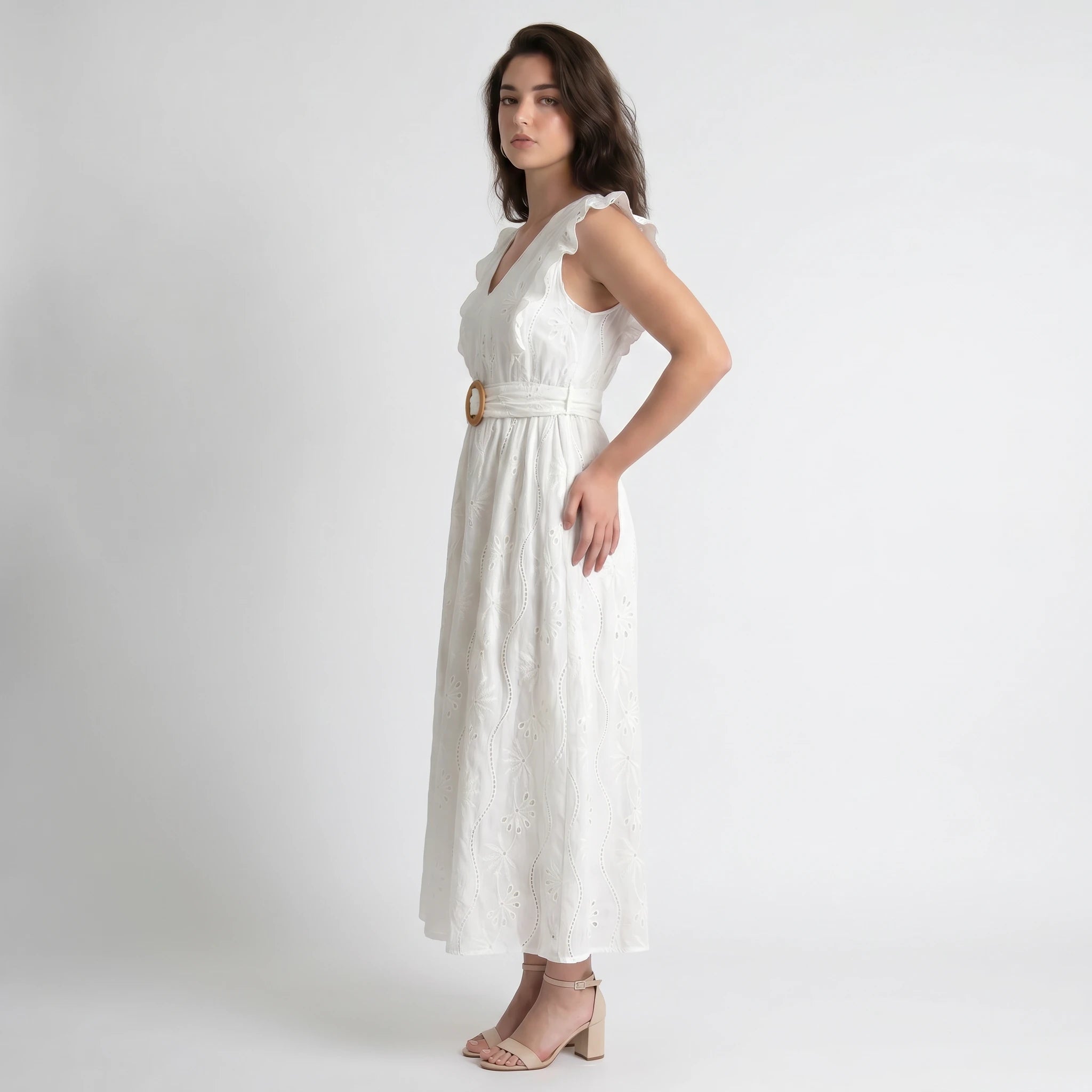 White Cutwork Embroidery Midi Dress WHD0605214-S-2506183