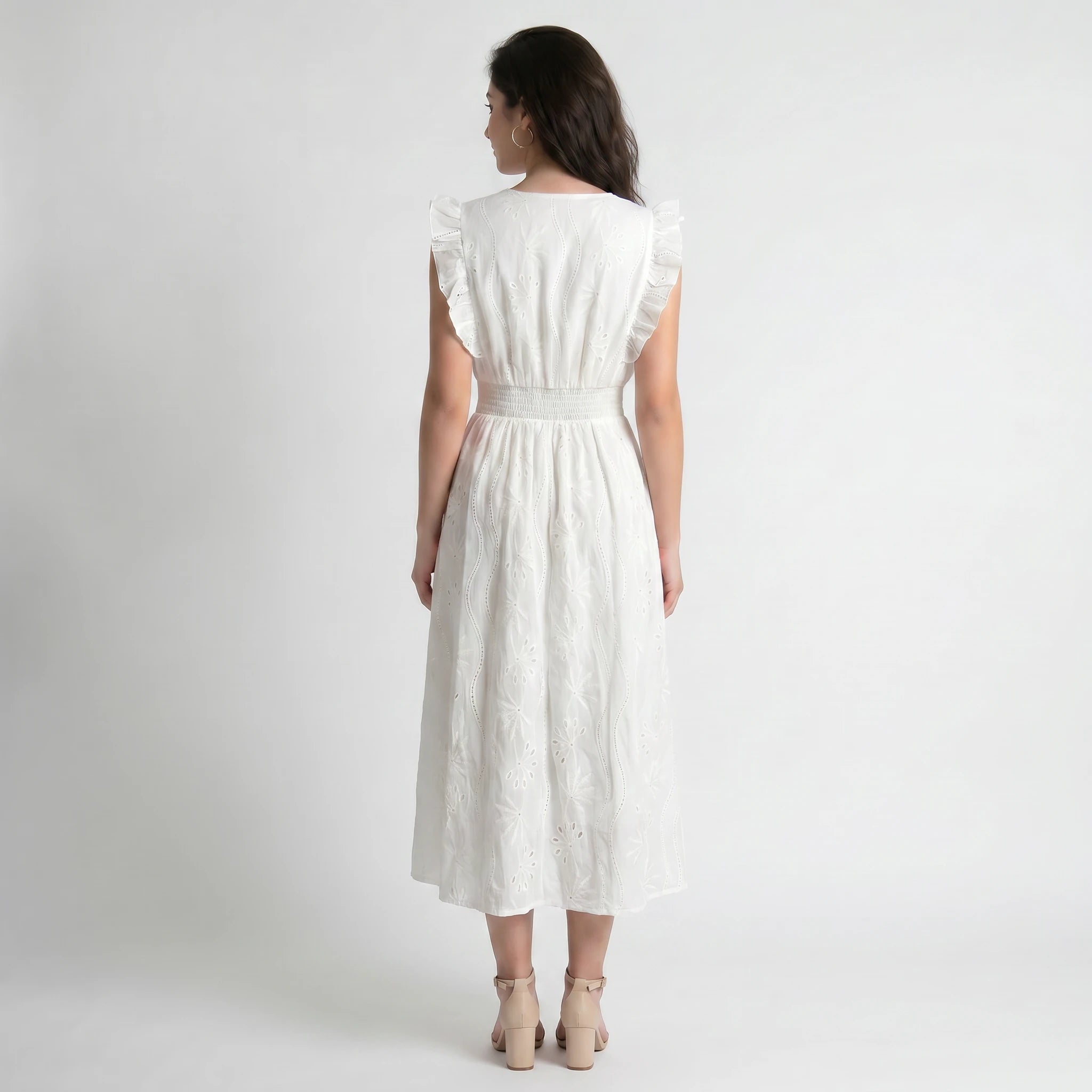 White Cutwork Embroidery Midi Dress WHD0605214-S-2506183