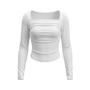 White Ruched Long Sleeve Top WHD0605215-S-2603101