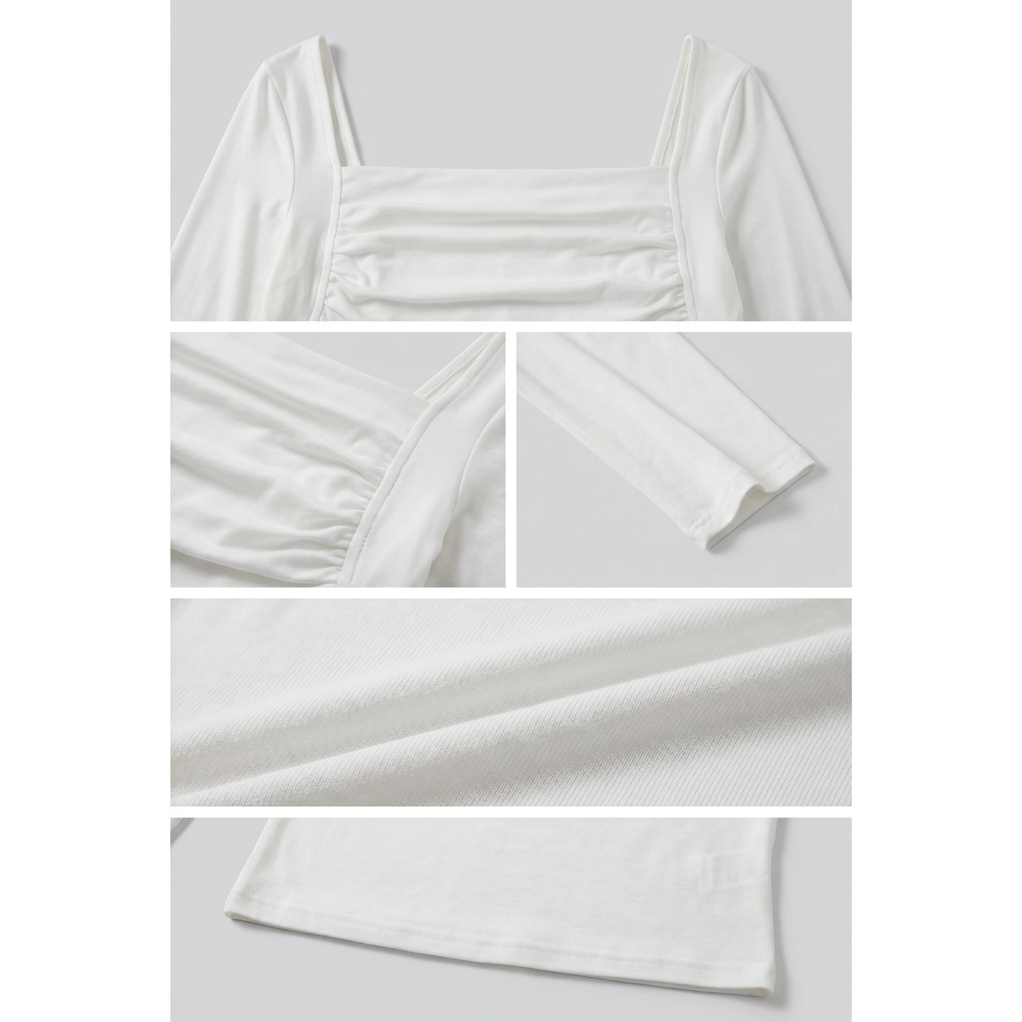 White Ruched Long Sleeve Top WHD0605215-S-2603101
