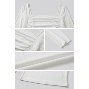 White Ruched Long Sleeve Top WHD0605215-S-2603101