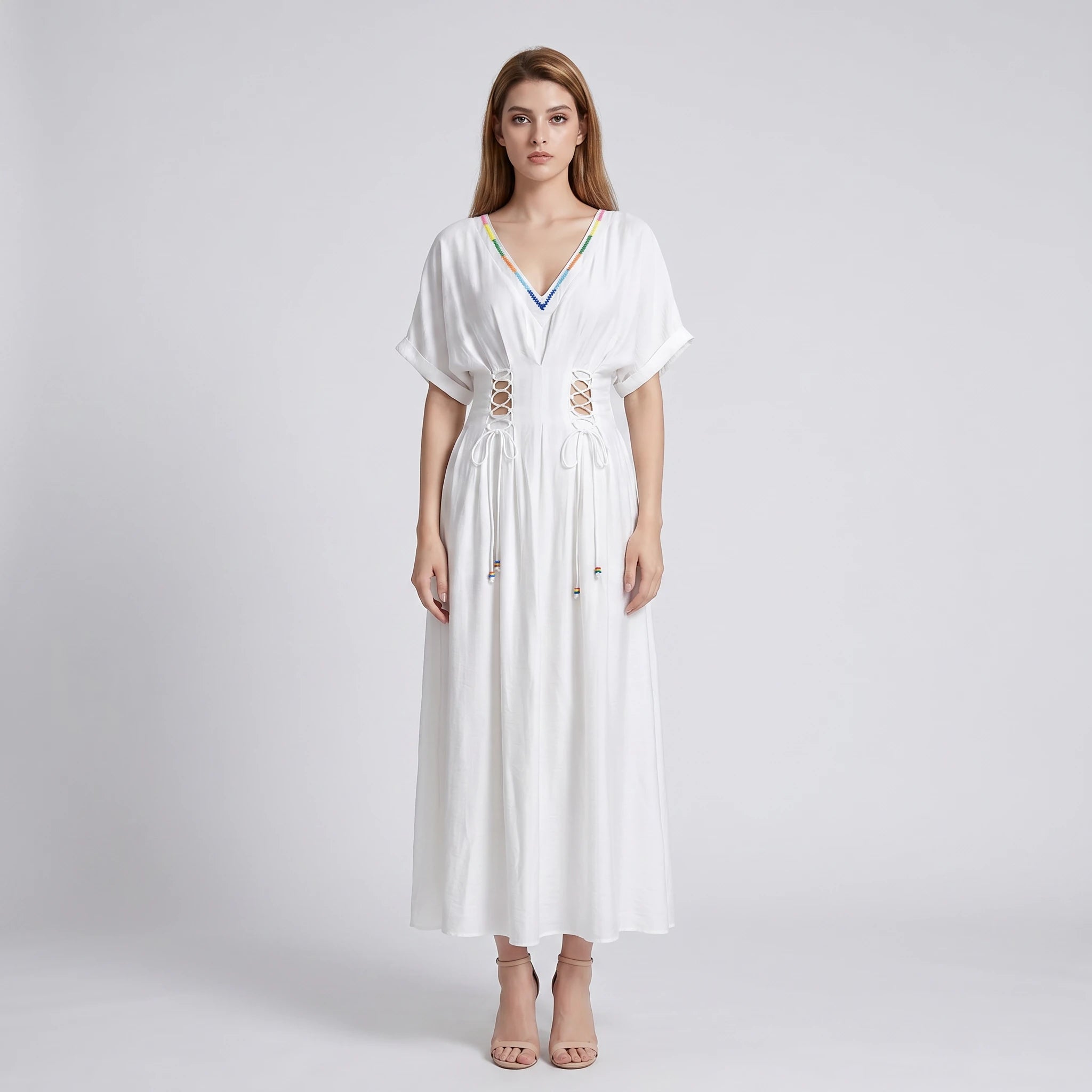Embroidered V-Neck Maxi Dress WHD0605216-S-250260-1