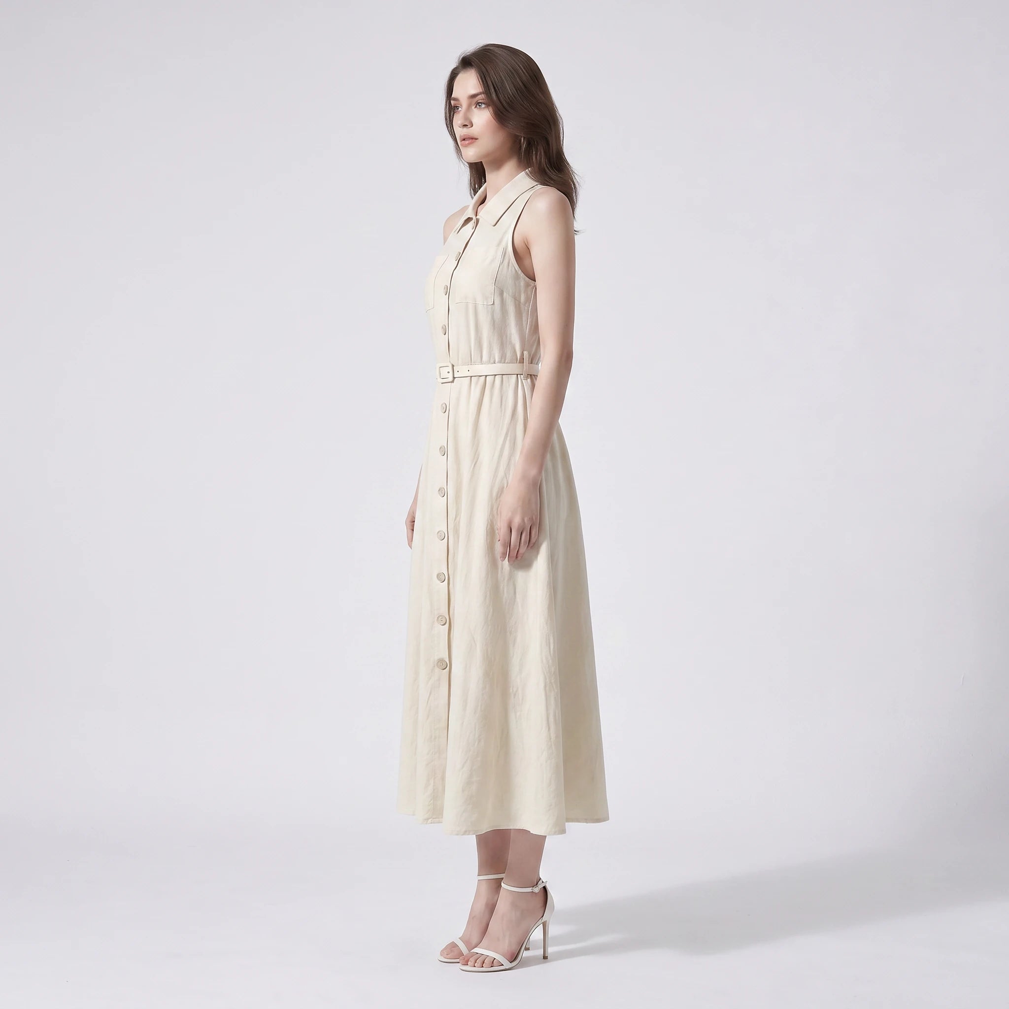 Ivory Belted Shirt Dress WHD0605217-S-2511112