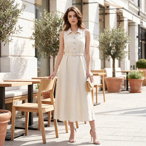 Ivory Belted Shirt Dress WHD0605217-S-2511112