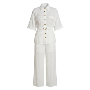 Ivory Button Wide Leg Set WHD0605218-S-250916