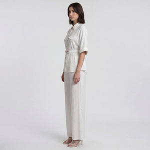 Ivory Button Wide Leg Set WHD0605218-S-250916