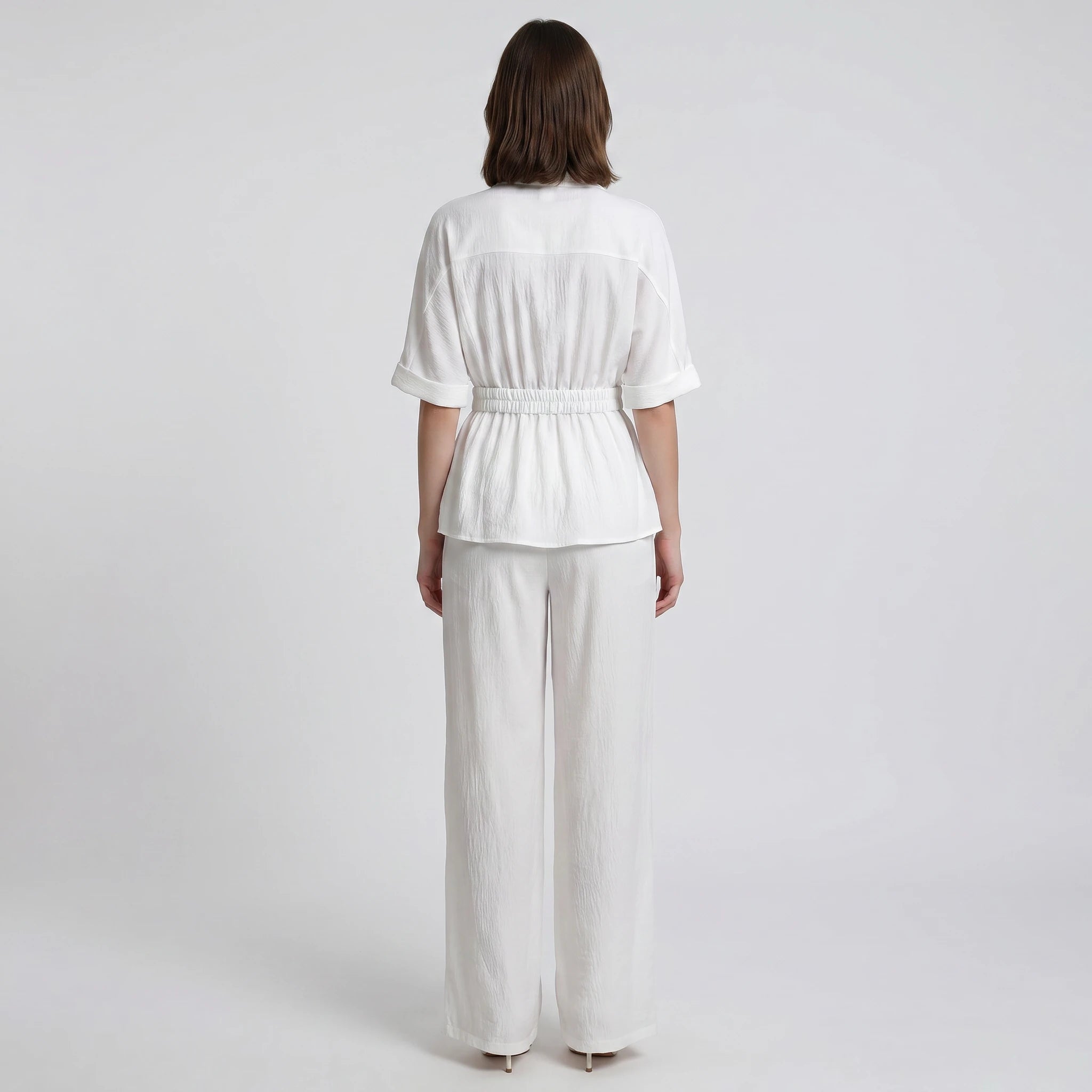 Ivory Button Wide Leg Set WHD0605218-S-250916