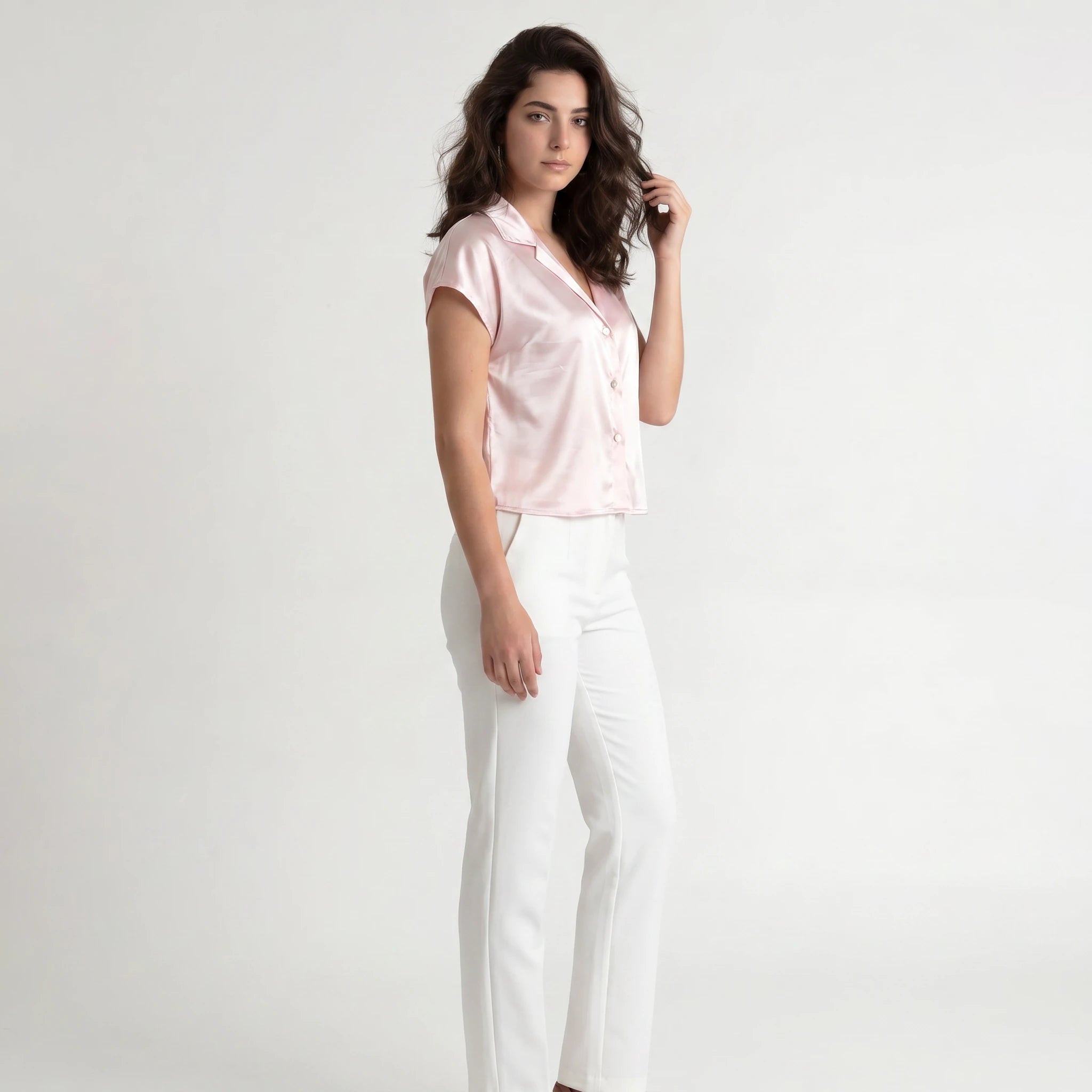 Ivory Button Wide Leg Set WHD0605219-S-250121