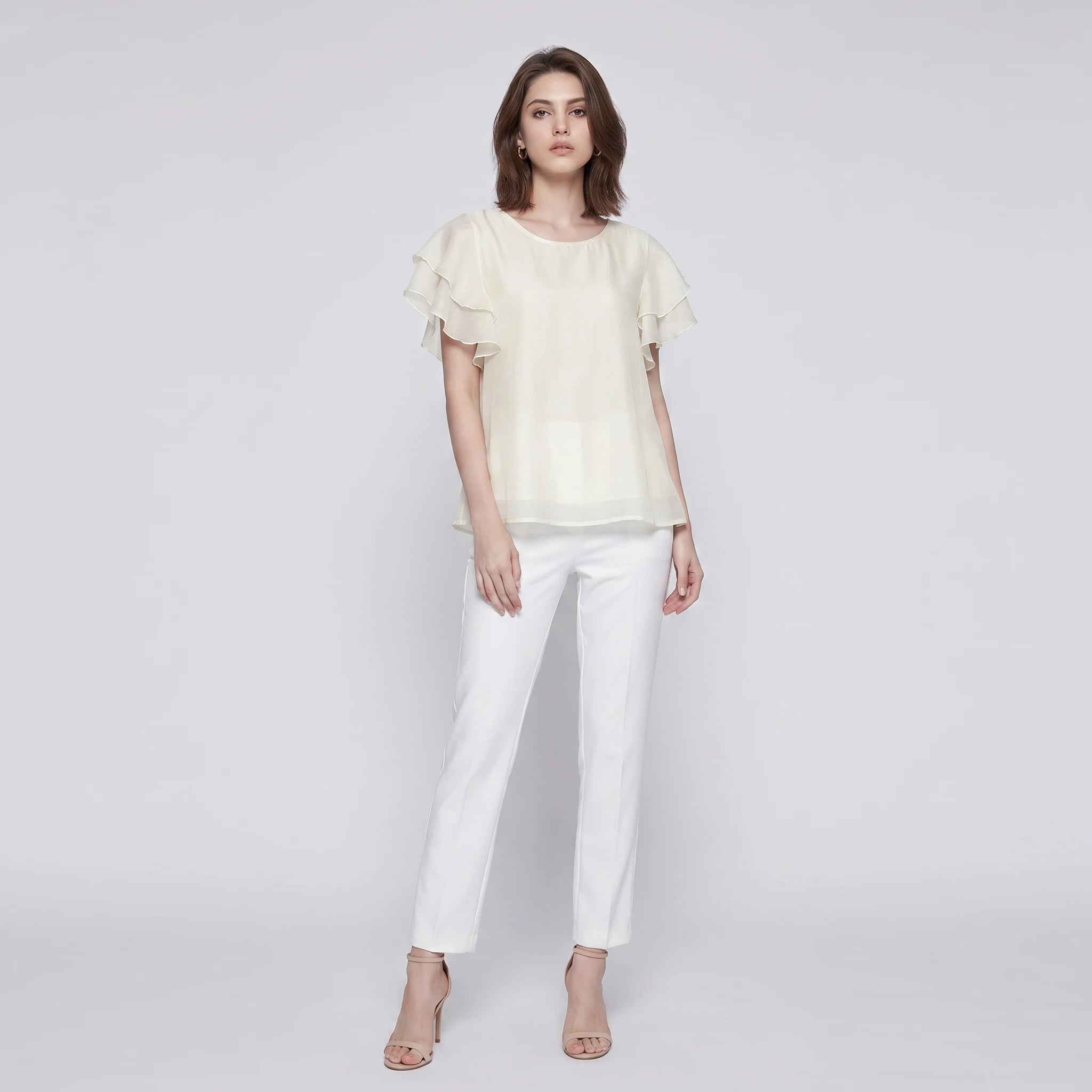 Ivory Flutter Sleeve Blouse WHD0605221-S-2601223