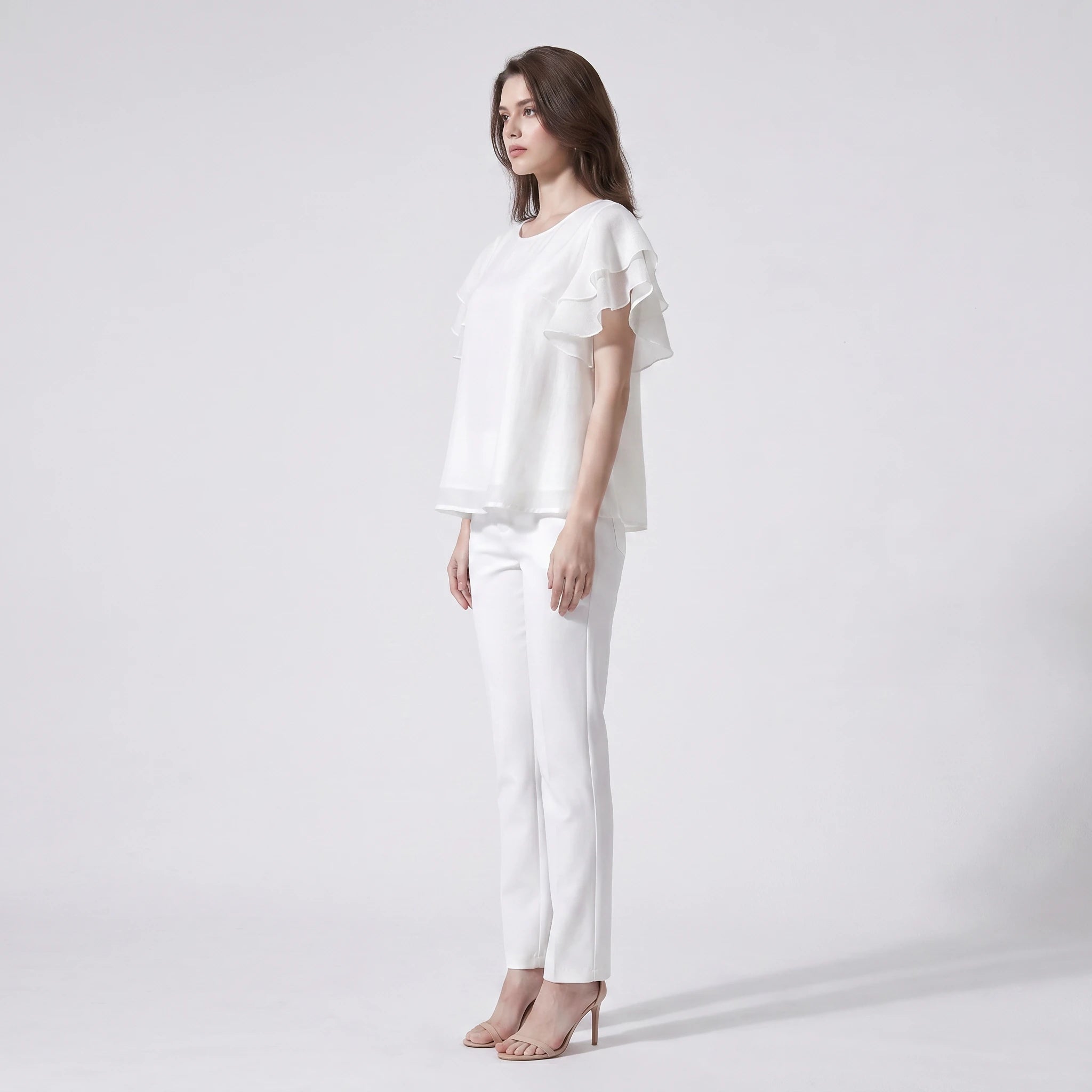 Ivory Flutter Sleeve Blouse WHD0605221-S-2601223