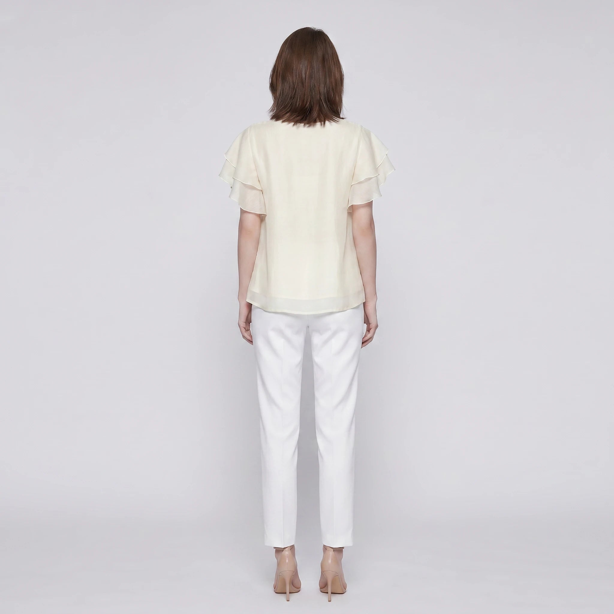 Ivory Flutter Sleeve Blouse WHD0605221-S-2601223