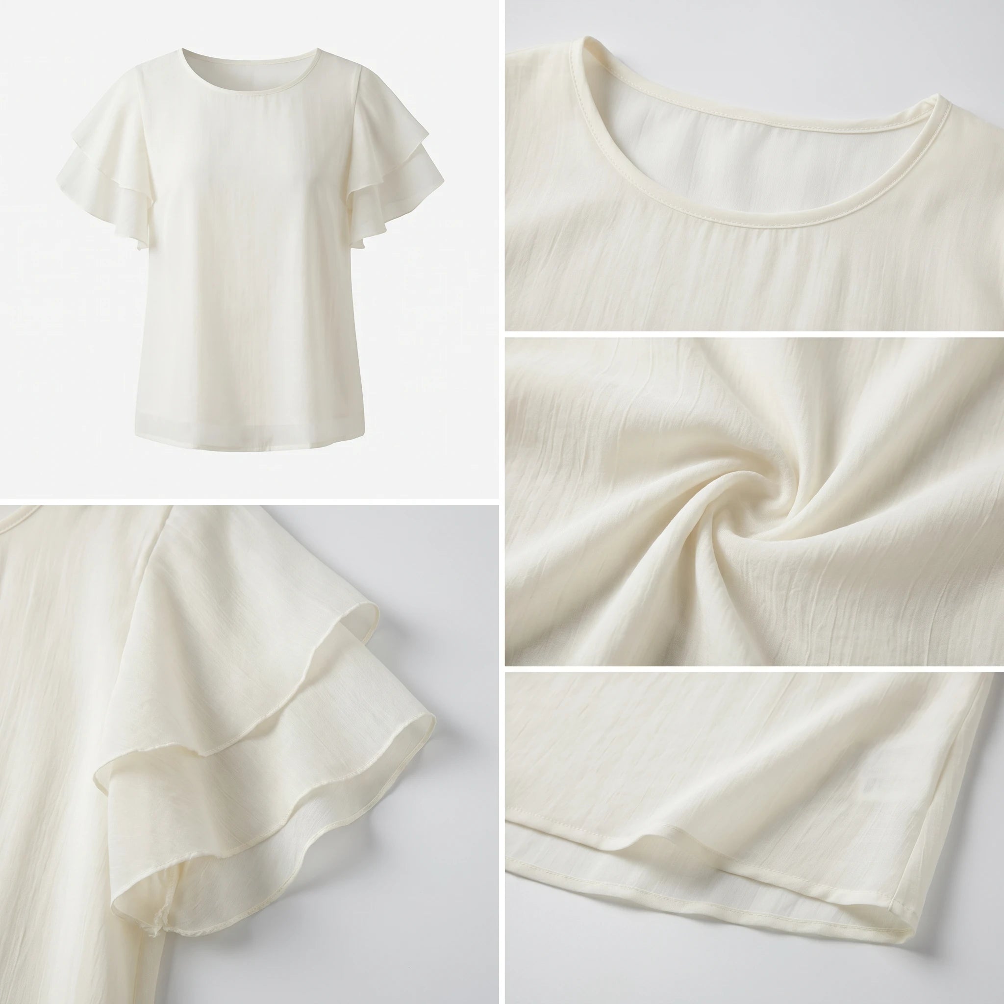 Ivory Flutter Sleeve Blouse WHD0605221-S-2601223