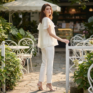 Ivory Flutter Sleeve Blouse WHD0605221-S-2601223