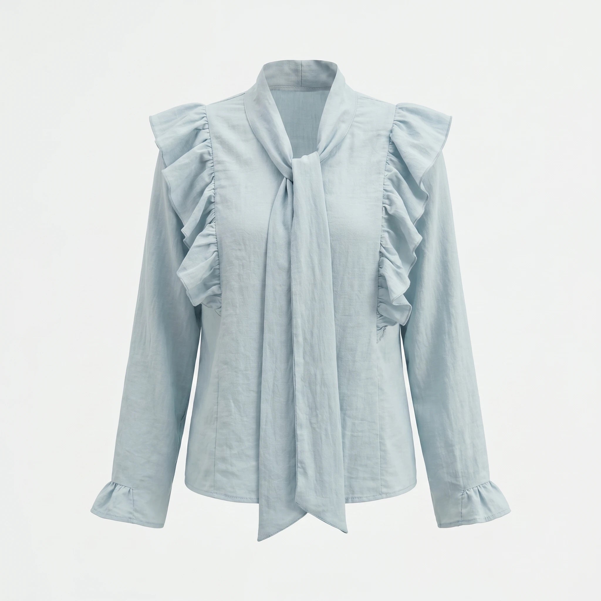 Light Blue Tie-Neck Blouse WHD0605222-S-2601214